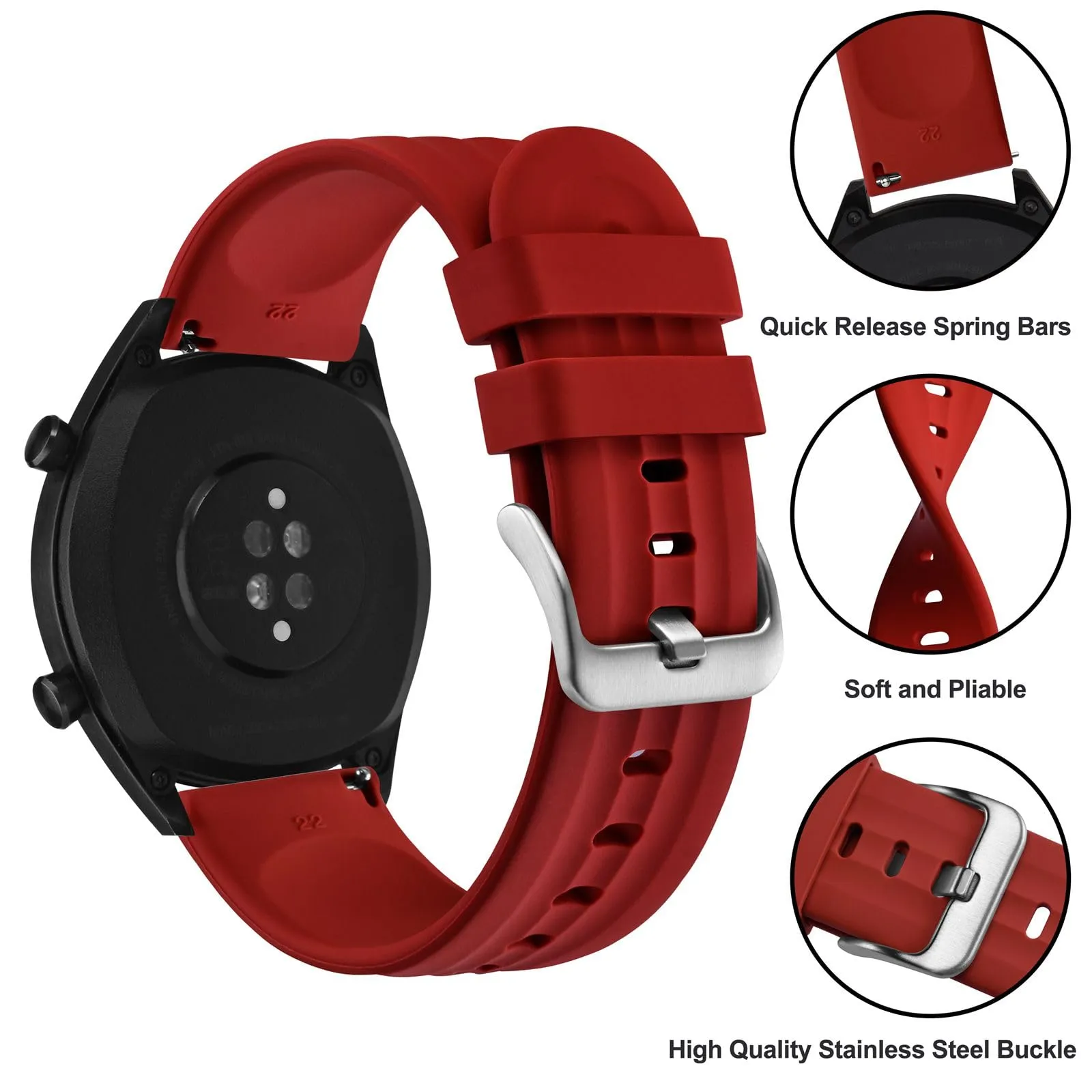 ANBEER Cinturino in Silicone 21mm a Sgancio Rapido, Rosso - immagine 3