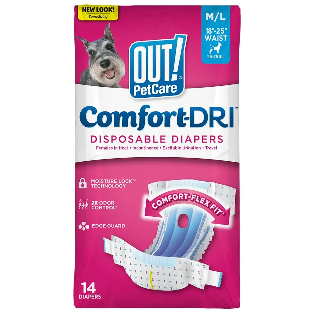 OUT! Pannolini Monouso per Cani Femmine, M/L, Confezione da 14 - immagine 1