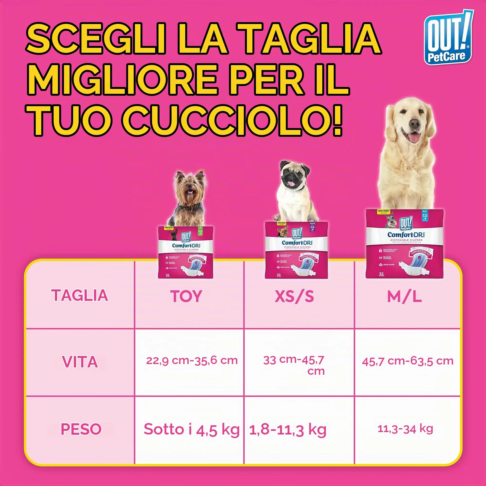 OUT! Pannolini Monouso per Cani Femmine, M/L, Confezione da 14 - immagine 5