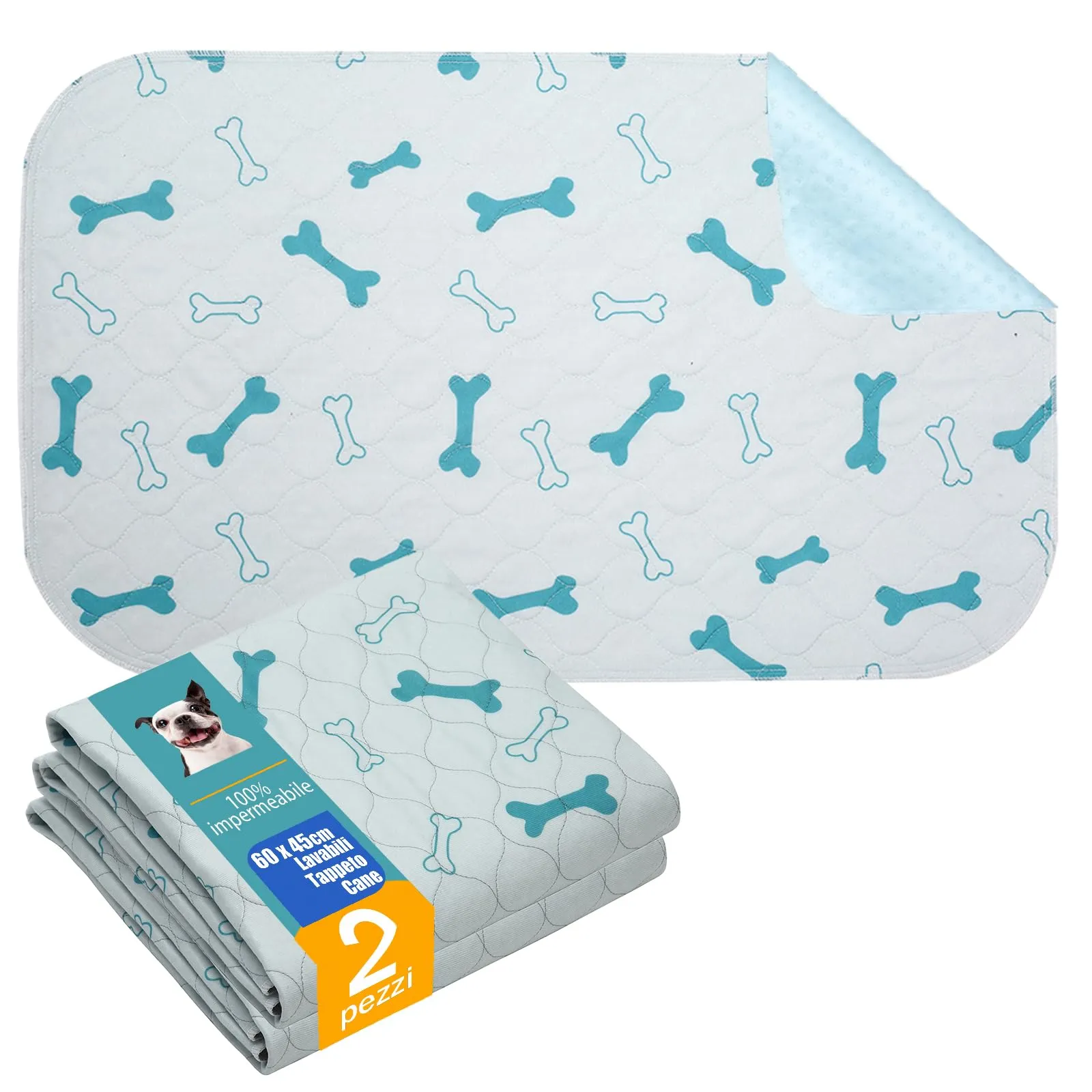 Geyecete Tappetini Igienici Lavabili e Riutilizzabili per Cani, Cuccioli e Piccoli Animali, 60 x 45 cm, 2 Pezzi, Blu - immagine 1