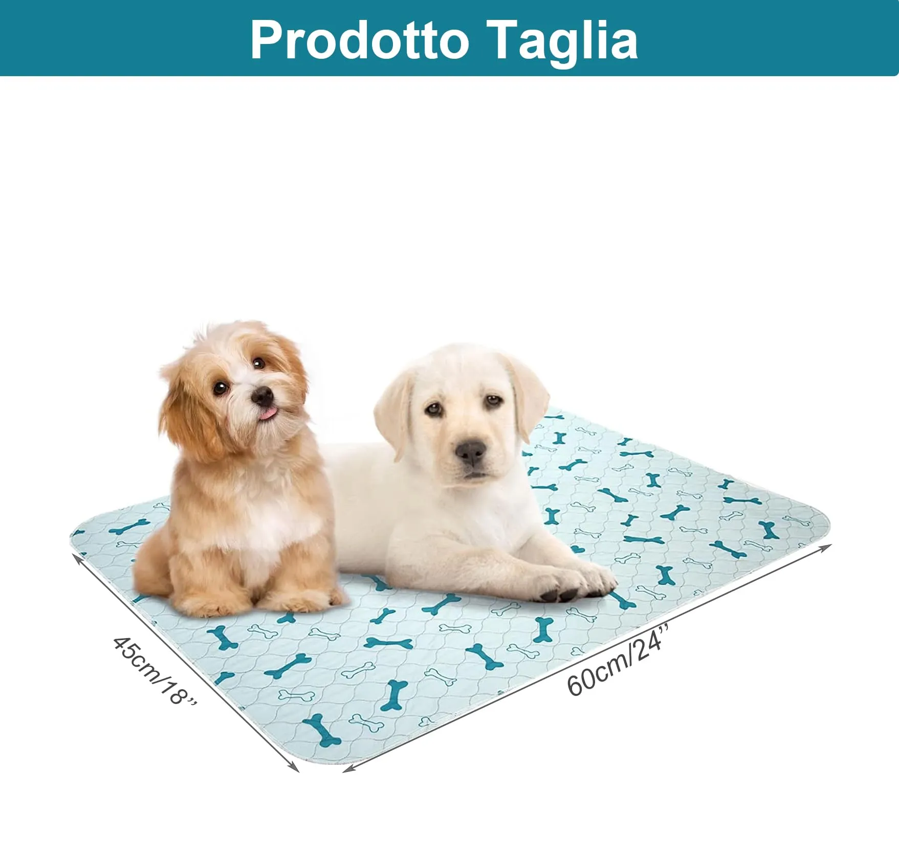 Geyecete Tappetini Igienici Lavabili e Riutilizzabili per Cani, Cuccioli e Piccoli Animali, 60 x 45 cm, 2 Pezzi, Blu - immagine 2