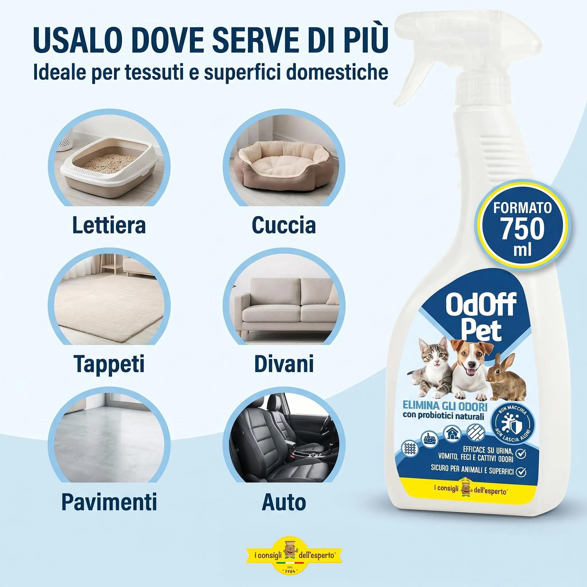 I Consigli Dell'Esperto Odoff Pet Probiotico Elimina e Previene l'Odore di Pipì di Cane e Gatto 750 ml - immagine 6