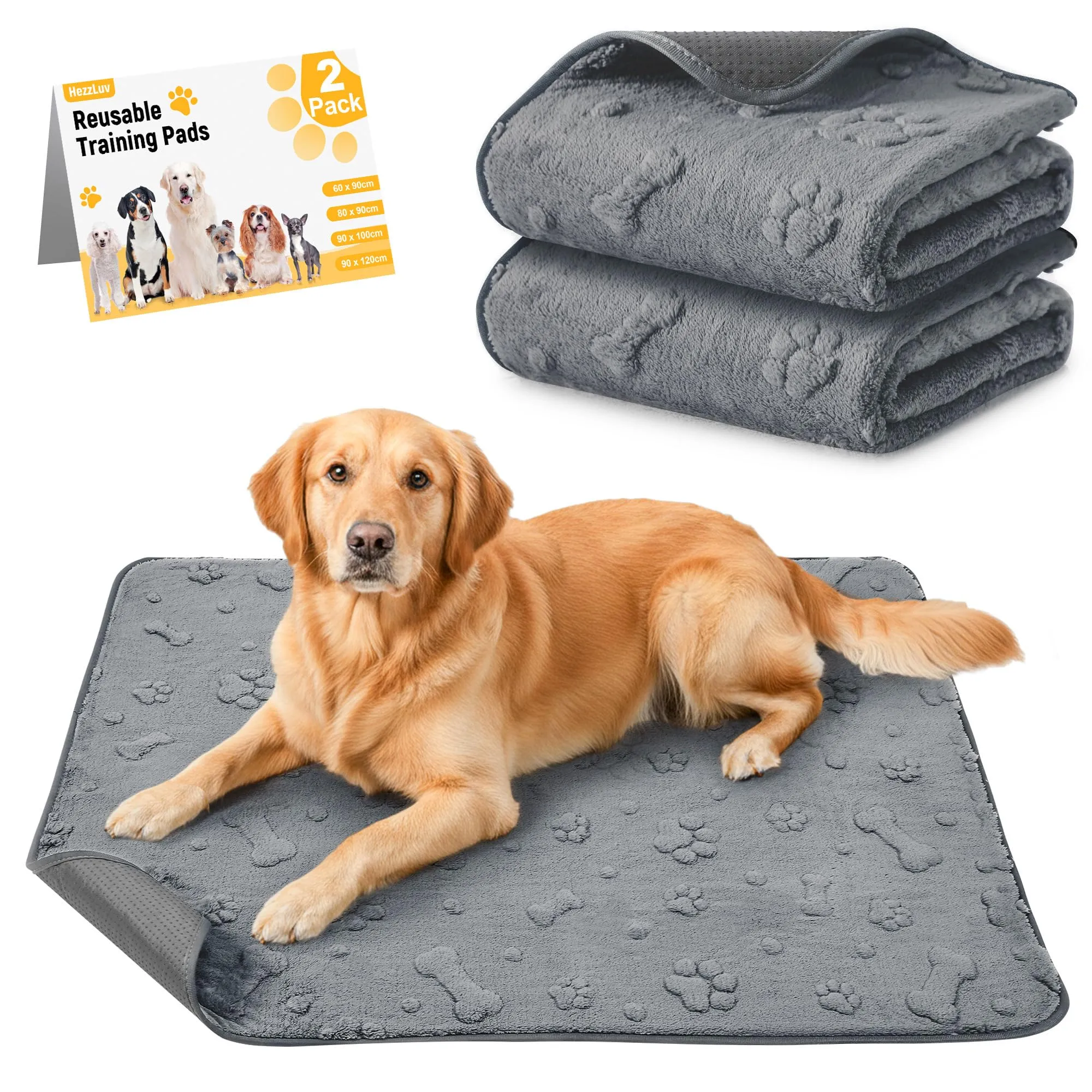 HezzLuv Set di 2 Tappetini Lavabili per Cuccioli, Riutilizzabili, 90 x 100 cm - immagine 1