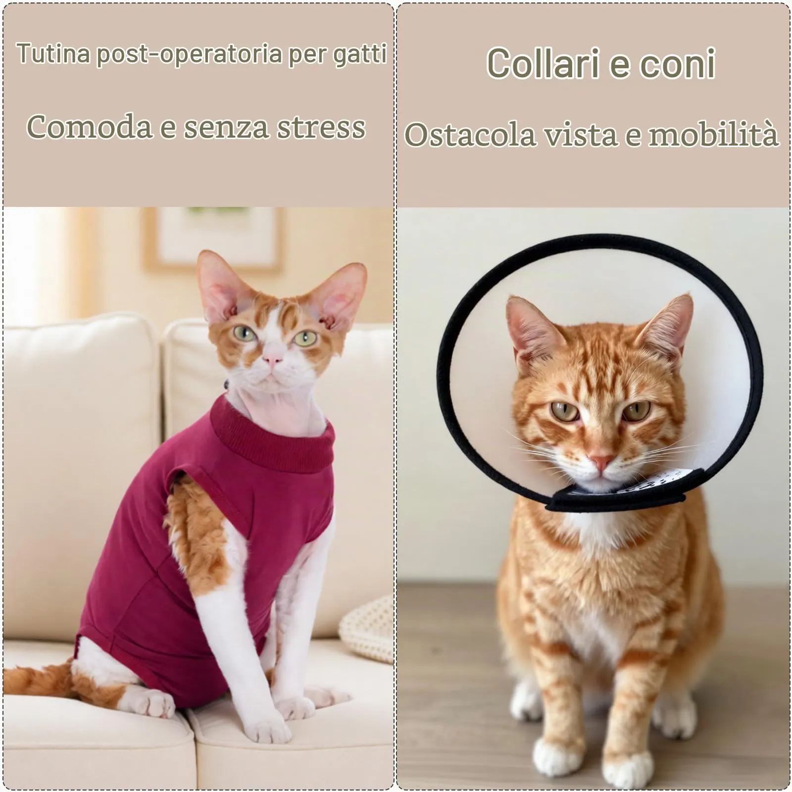 Cyponpy Tutina Chirurgica Post Operatoria per Gatti in Cotone, Rosso, Taglia S - immagine 6