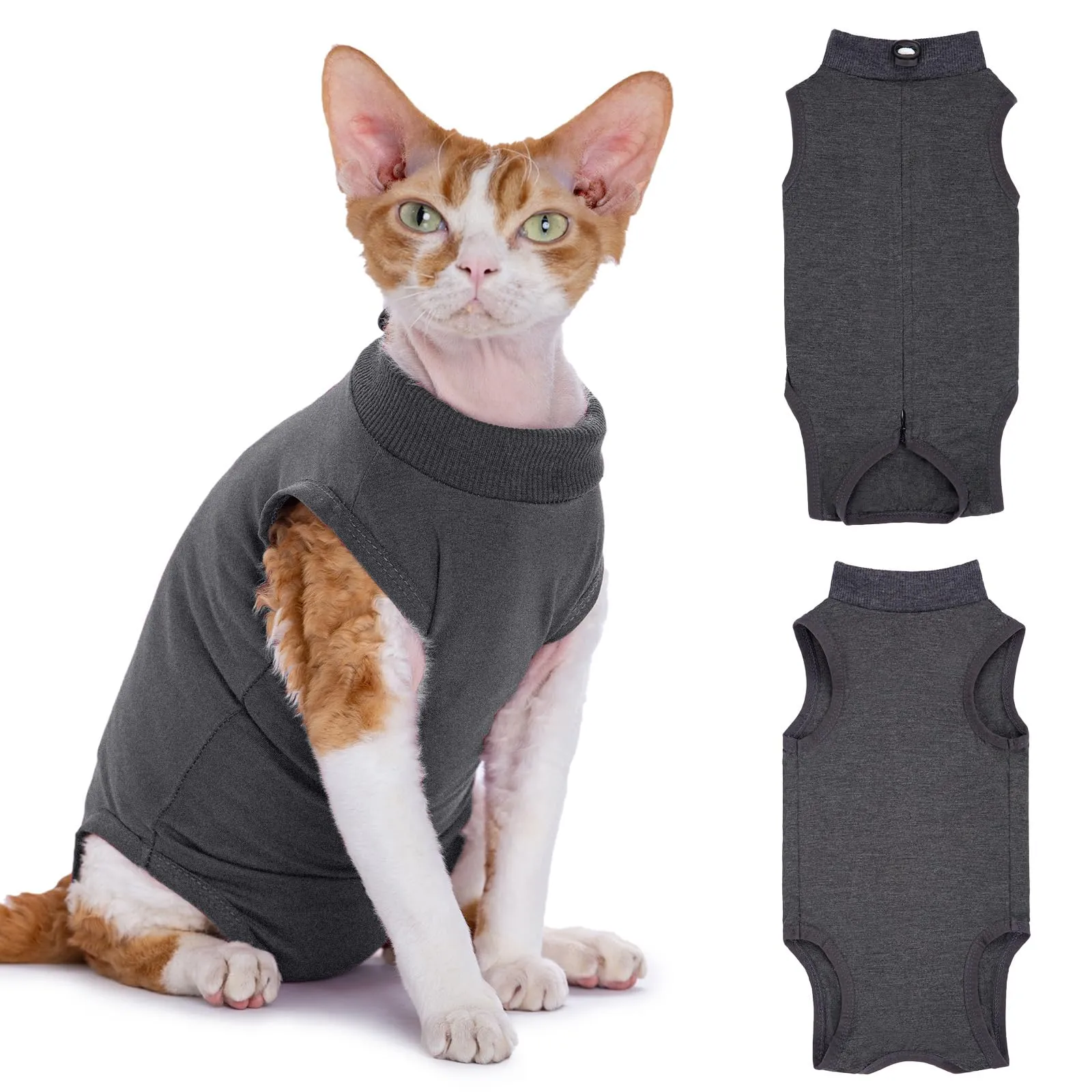 Cyponpy Tutina Post-operatoria per Gatti in Cotone con Cerniera, Grigio, M - immagine 1