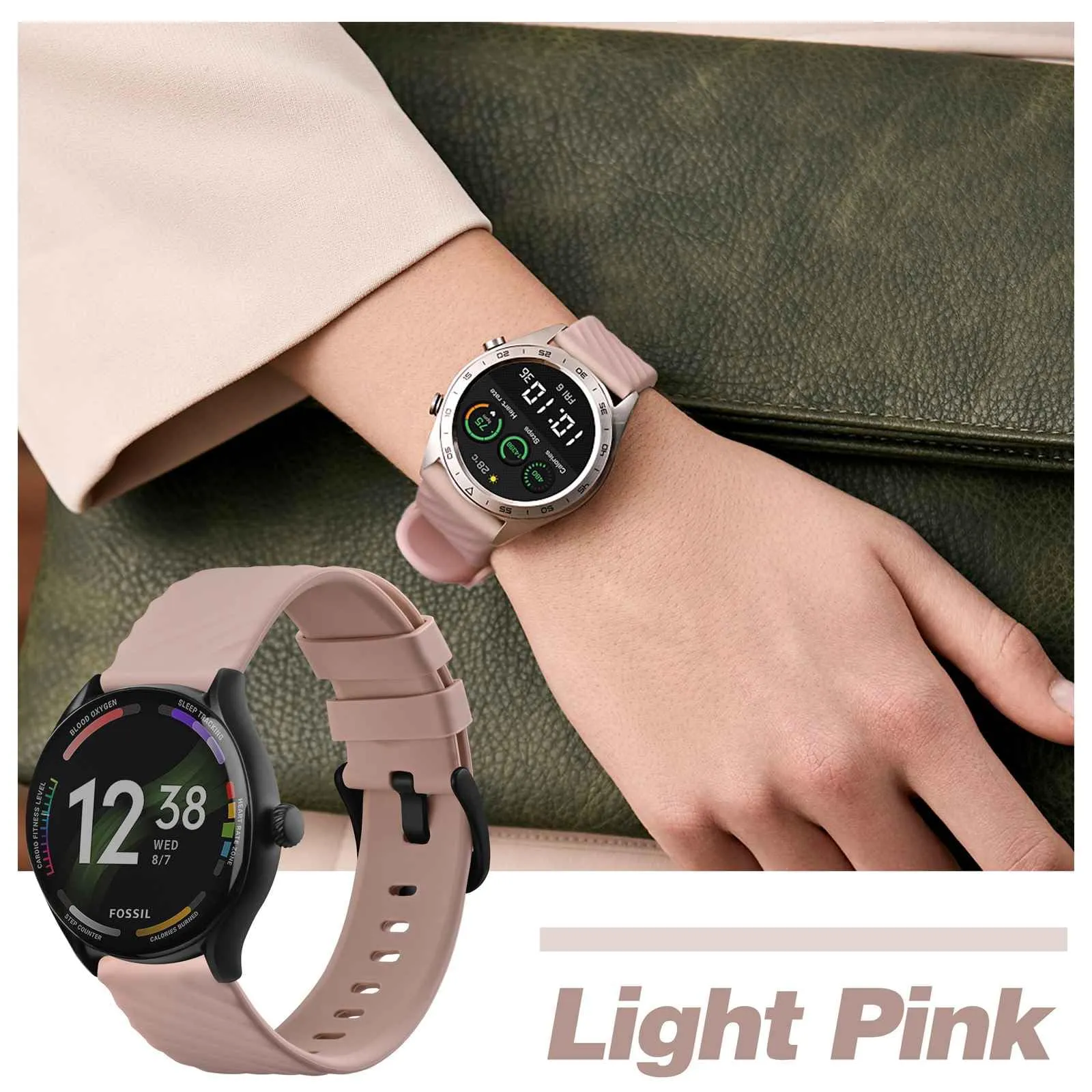 ANBEER Cinturino in Silicone 22mm a Sgancio Rapido, Extra Lungo, Rosa Chiaro - immagine 7
