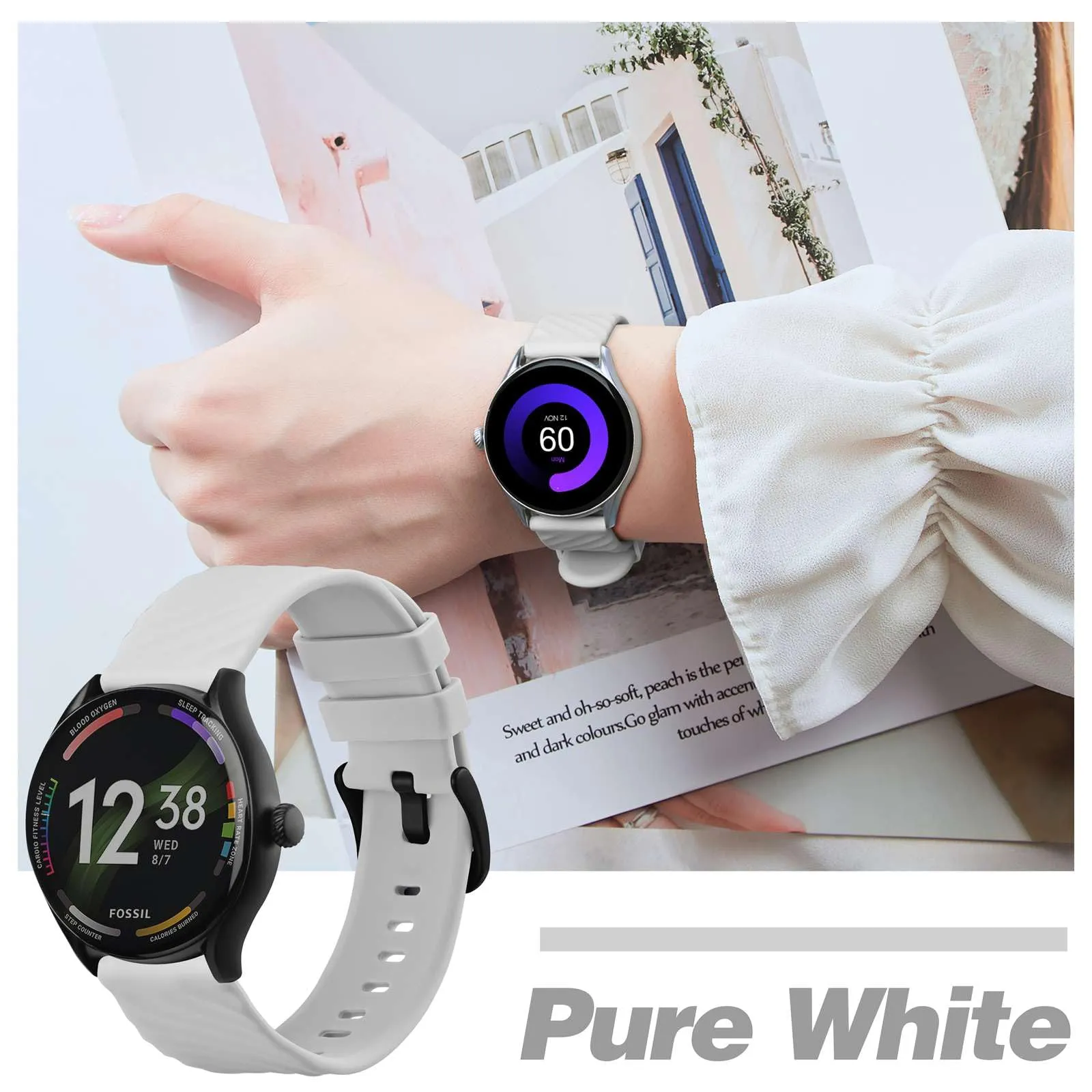 ANBEER Cinturini per Orologi in Silicone 20mm, Sgancio Rapido, Extra Lungo, Bianco Puro - immagine 7