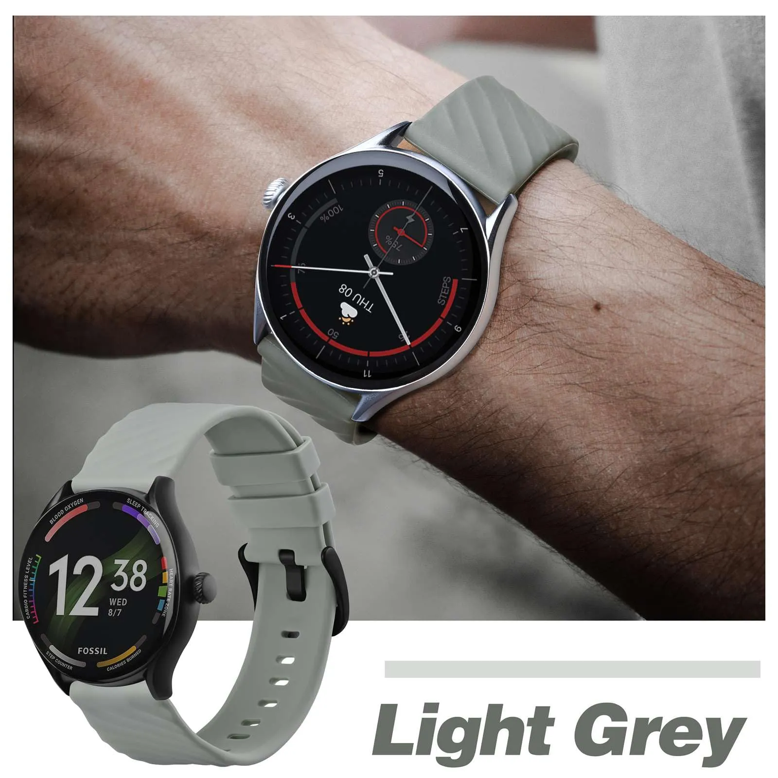 ANBEER Cinturini per Orologi in Silicone 19mm a Sgancio Rapido, Grigio Chiaro - immagine 7