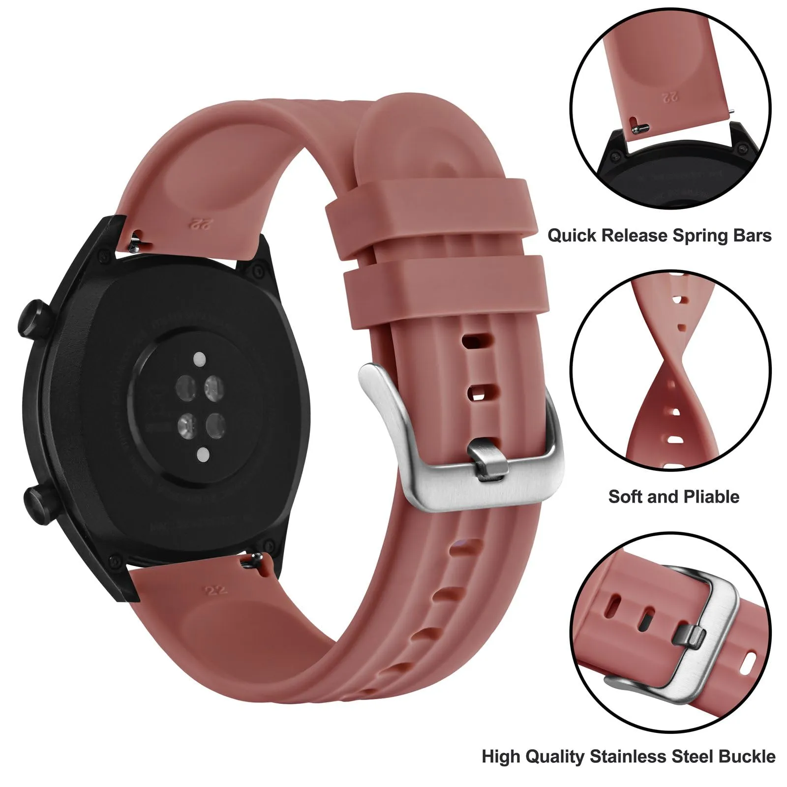 ANBEER Cinturini in Silicone 22mm a Sgancio Rapido Extra Lungo, Marrone Rosato - immagine 3