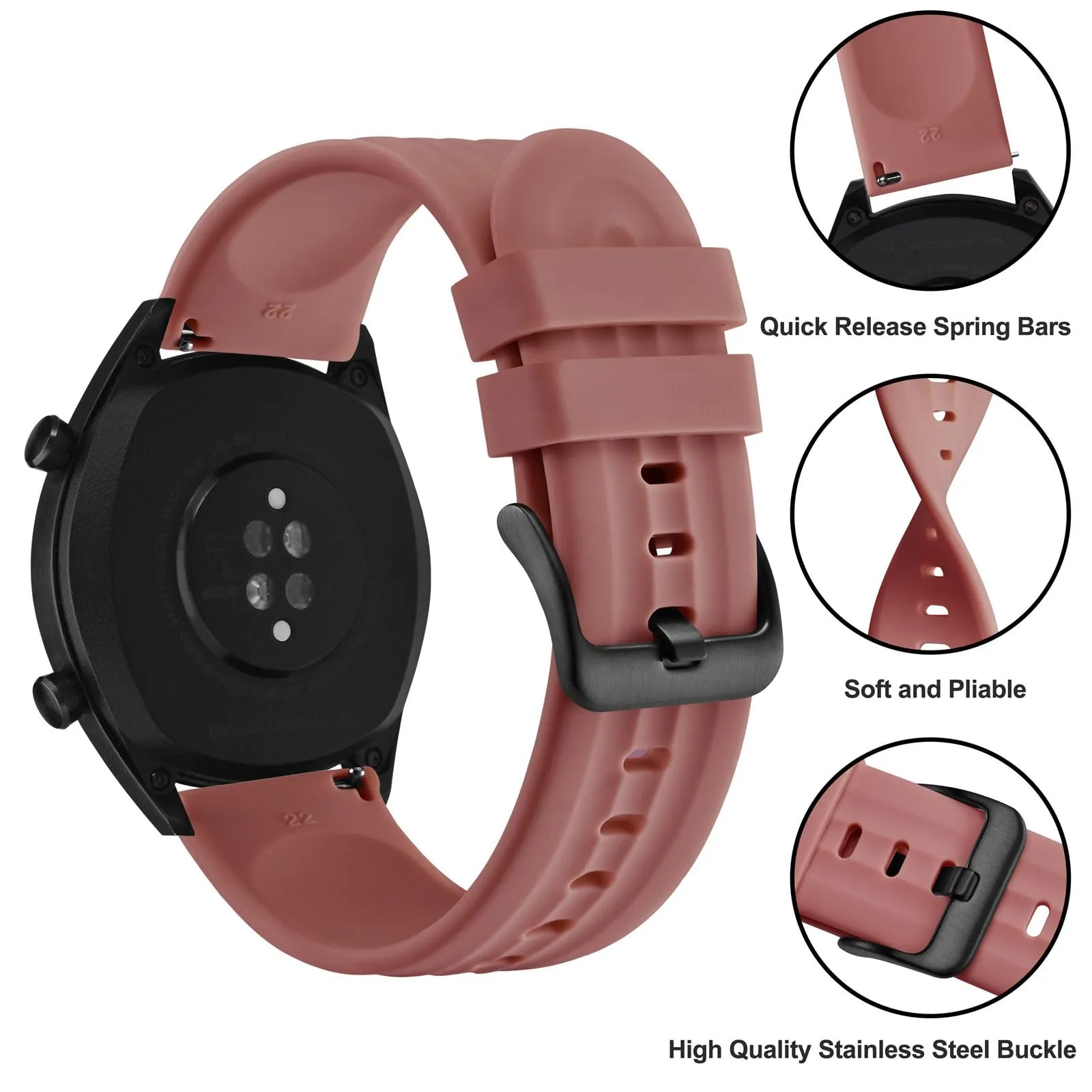 ANBEER Cinturini per Orologi in Silicone 21mm a Sgancio Rapido, Marrone Rosato - immagine 3