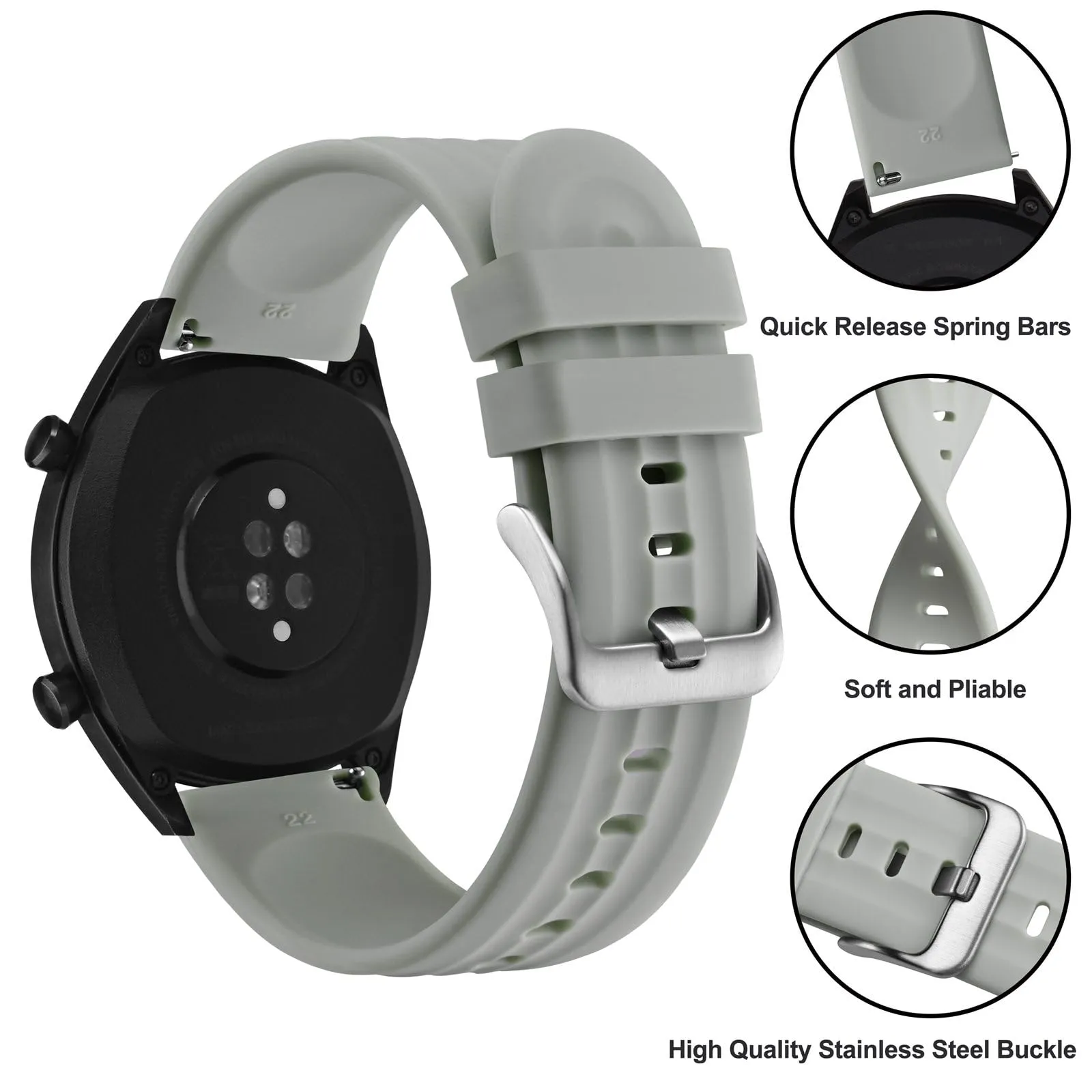 ANBEER Cinturini in Silicone 20mm a Sgancio Rapido, Extra Lungo, Grigio Chiaro - immagine 3