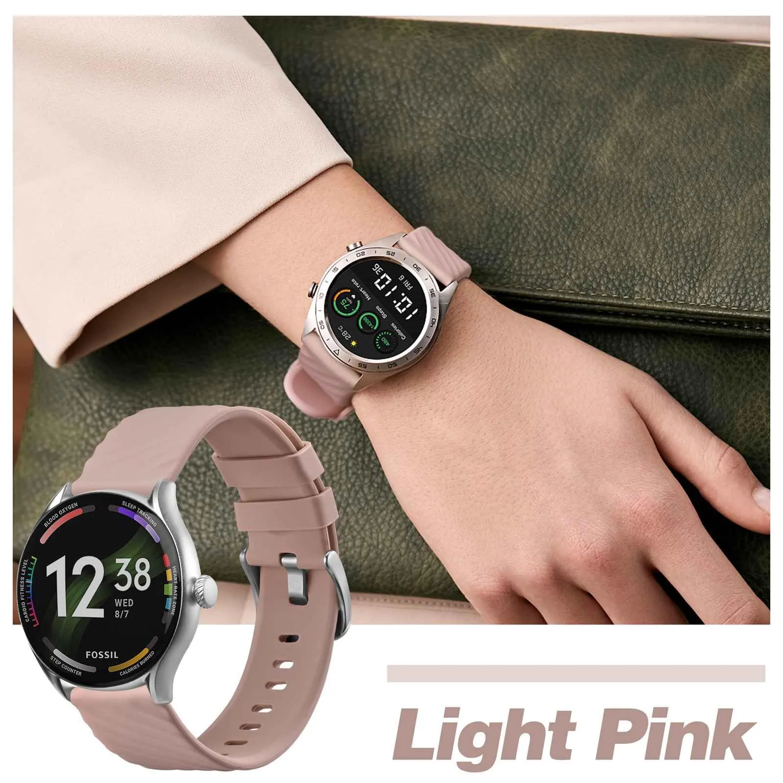 ANBEER Cinturini per Orologi in Silicone 22mm, Sgancio Rapido, Extra Lungo, Rosa Chiaro - immagine 7