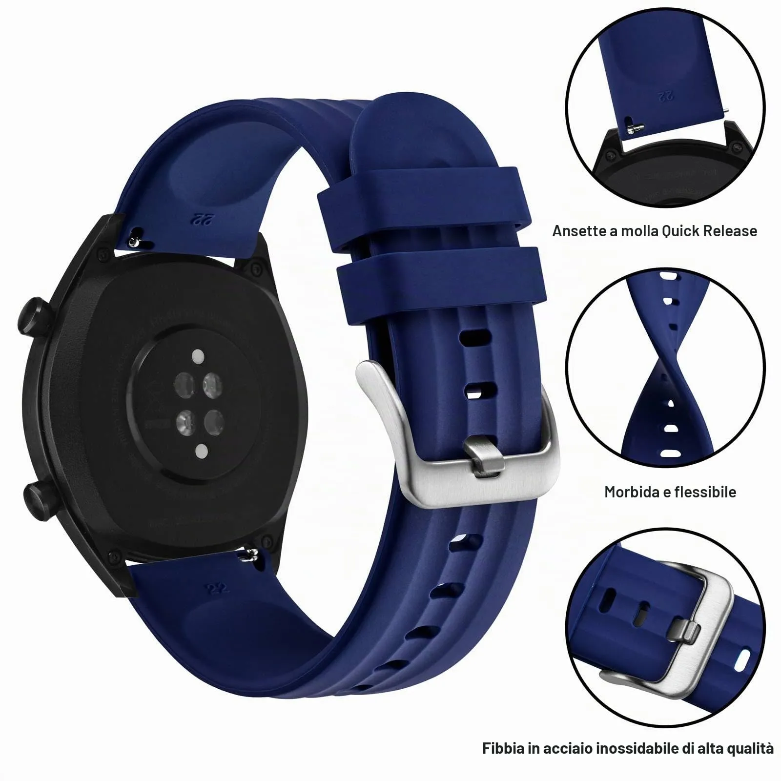 ANBEER Cinturini in Silicone 19mm a Sgancio Rapido, Blu - immagine 3
