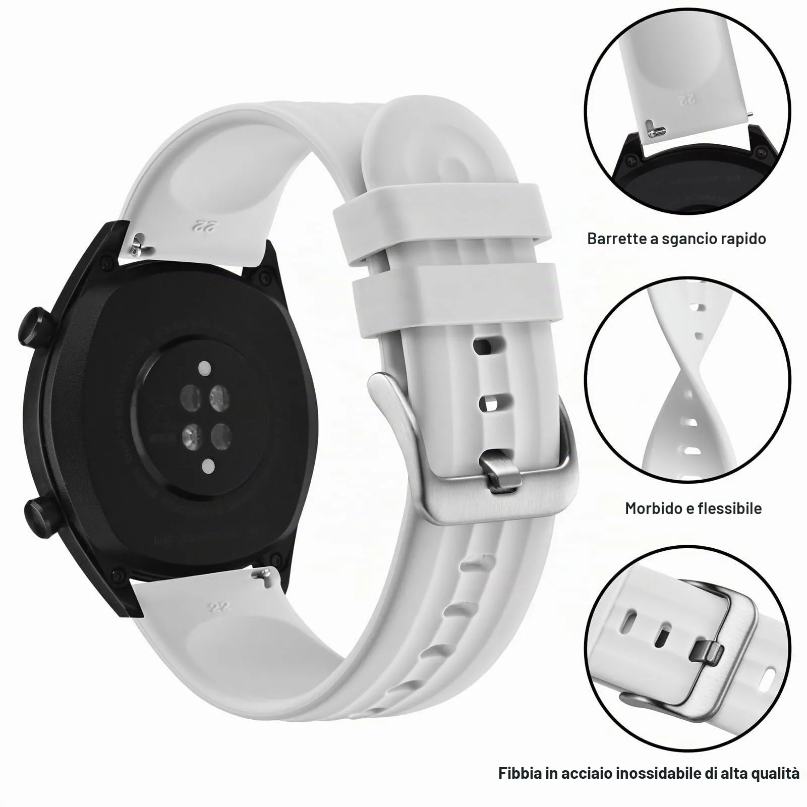 ANBEER Cinturini in Silicone 21mm a Sgancio Rapido, Bianco Puro - immagine 3