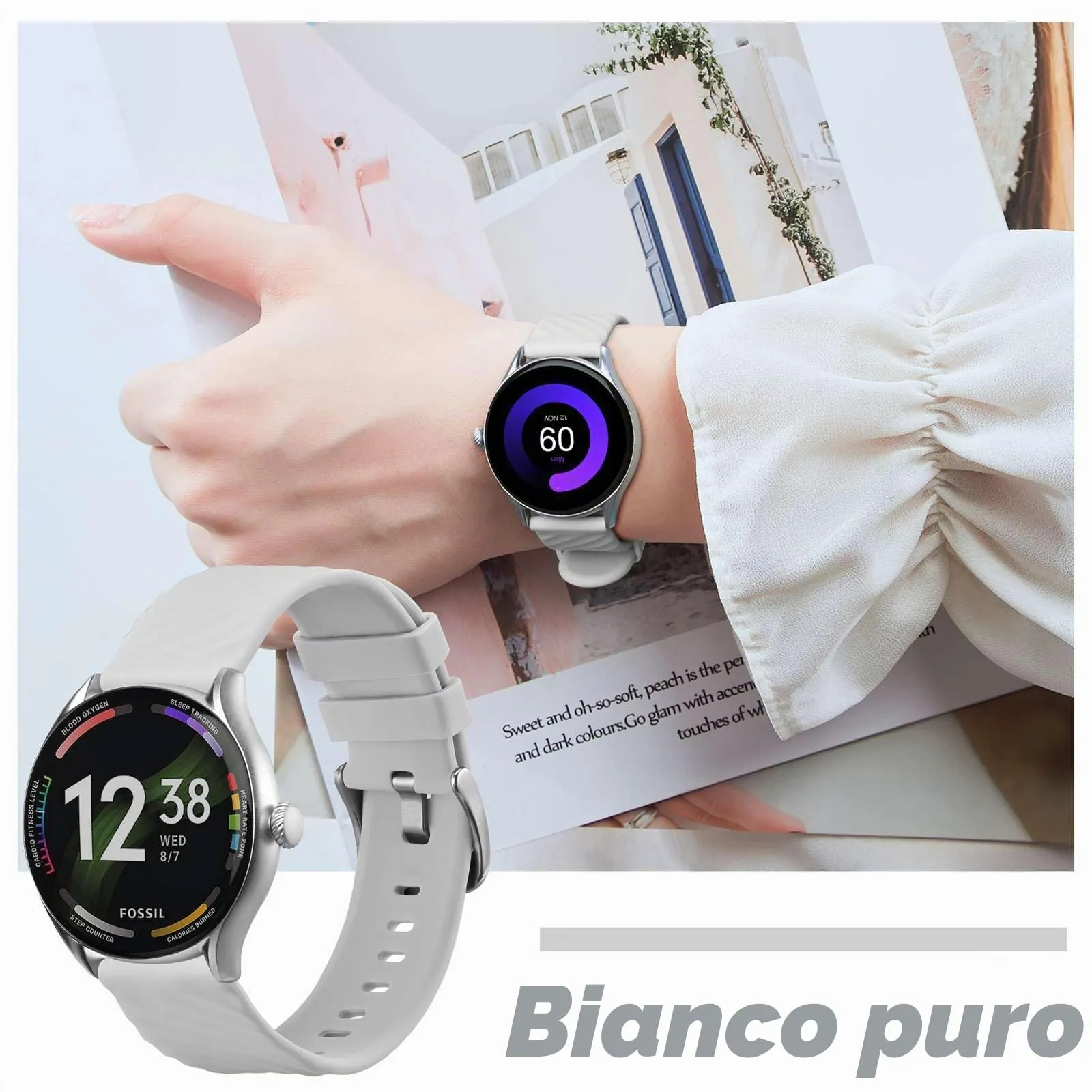 ANBEER Cinturini in Silicone 21mm a Sgancio Rapido, Bianco Puro - immagine 7
