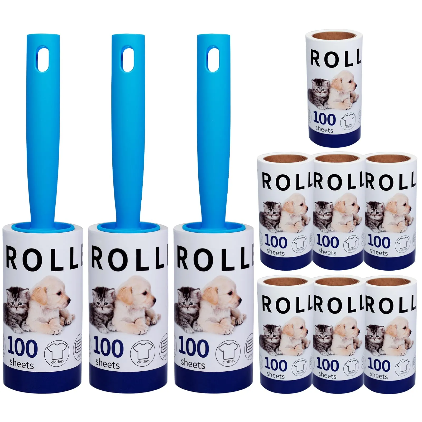 TODJEAFU Rullo Levapelucchi Set 10 Pezzi, 1000 Fogli con 3 Maniglie - immagine 1