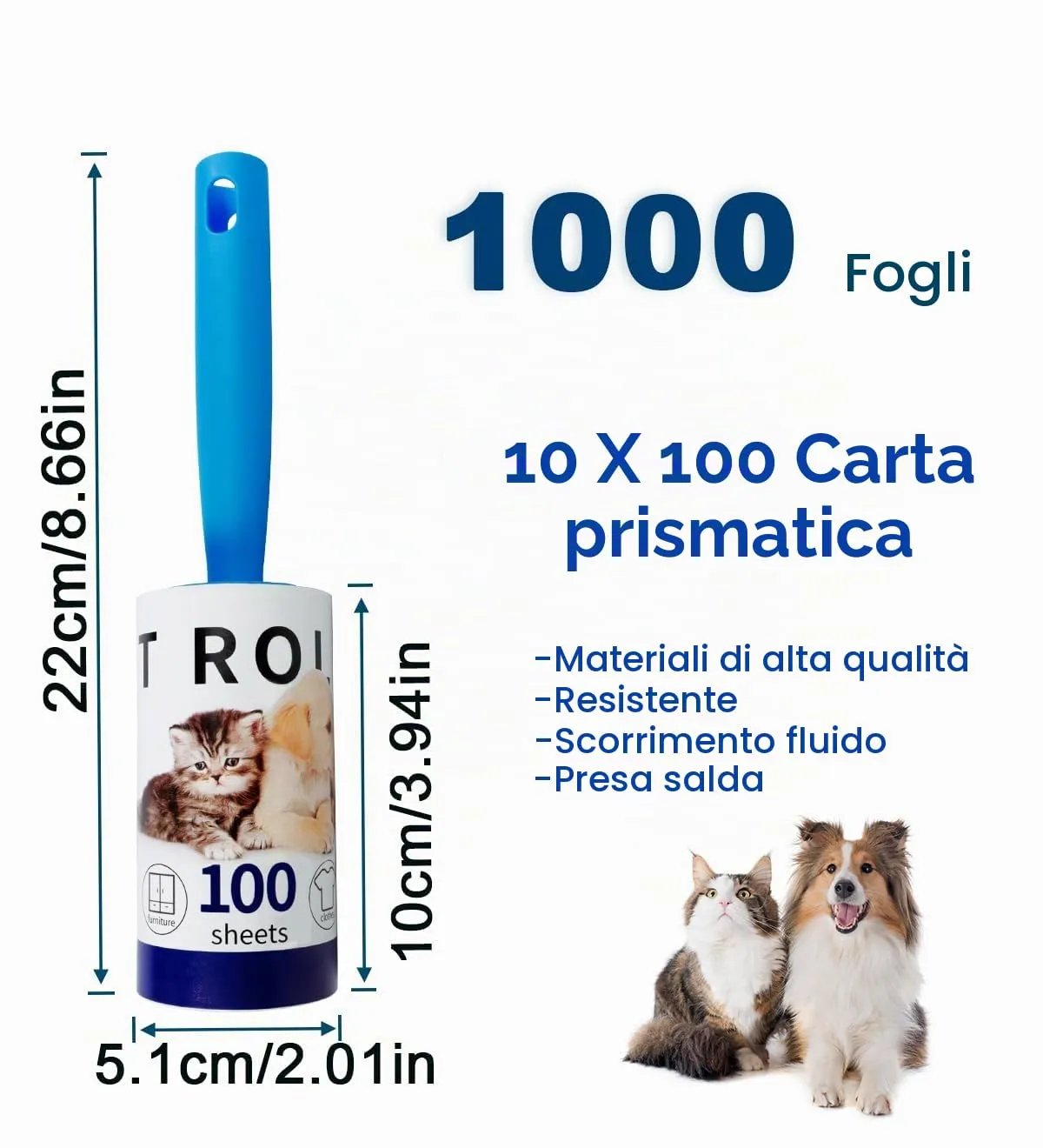 TODJEAFU Rullo Levapelucchi Set 10 Pezzi, 1000 Fogli con 3 Maniglie - immagine 6