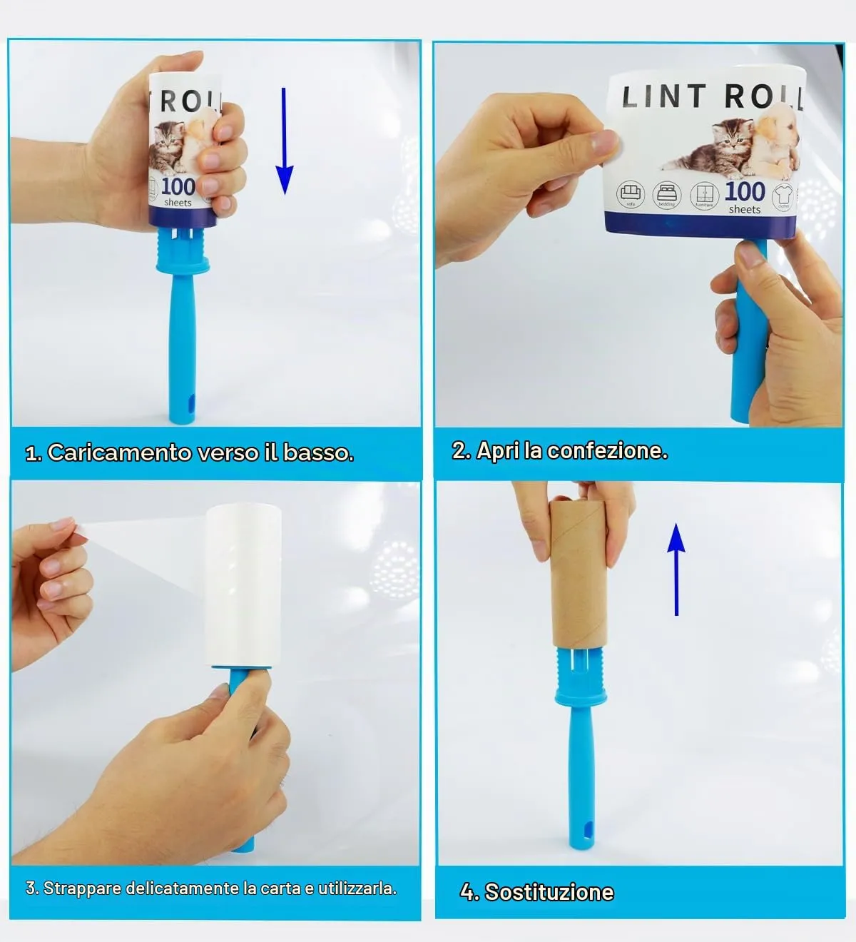 TODJEAFU Rullo Levapelucchi Set 10 Pezzi, 1000 Fogli con 3 Maniglie - immagine 7