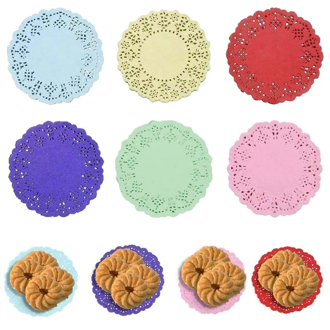 LYITZW Centrini in Pizzo di Carta Colori Misti, 9 cm, 300 Pezzi - immagine 1