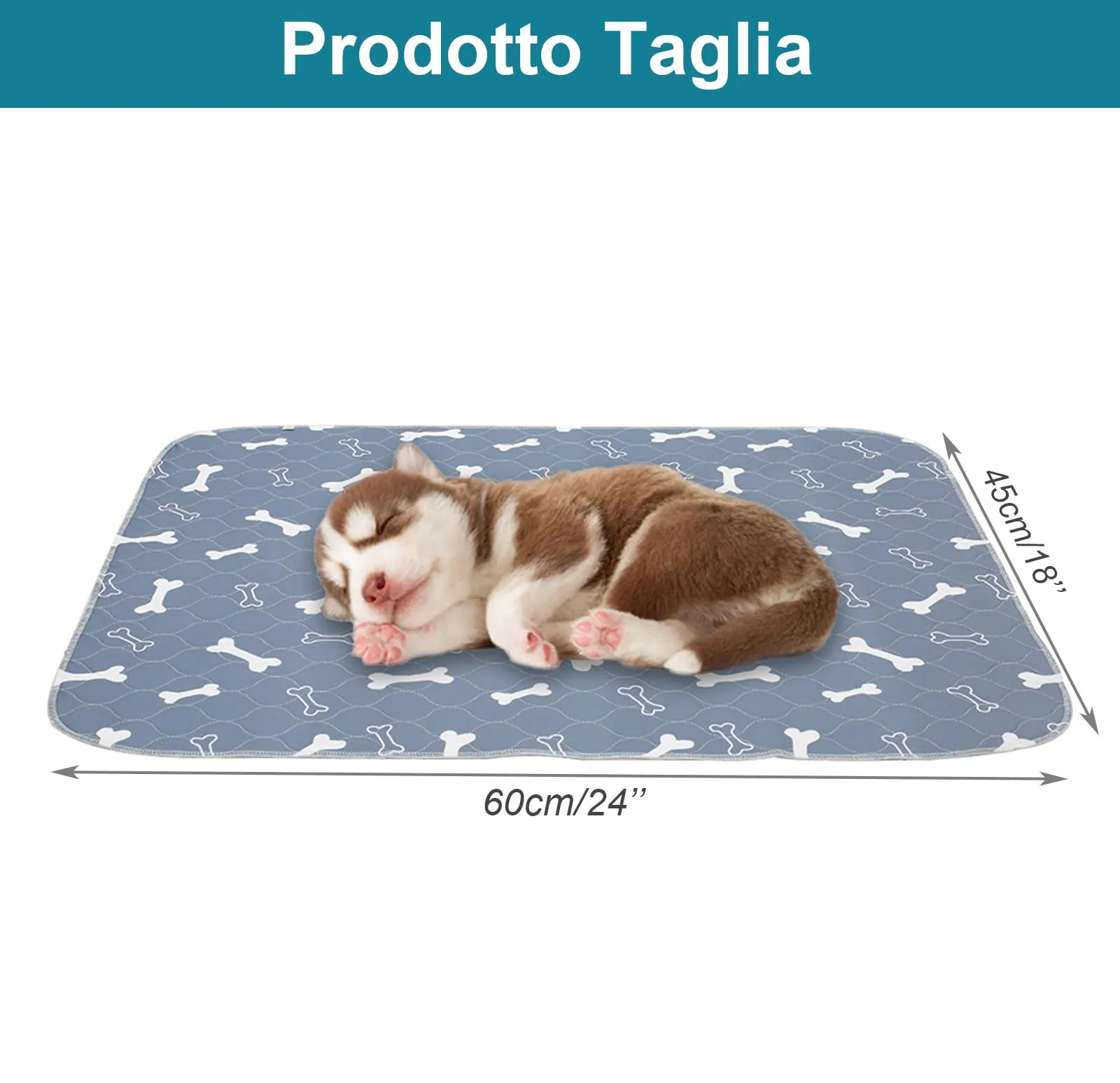 Geyecete Tappetini Igienici Lavabili e Riutilizzabili per Cani, Cuccioli e Piccoli Animali, 60 x 45 cm, 4 Pezzi, Grigio - immagine 2