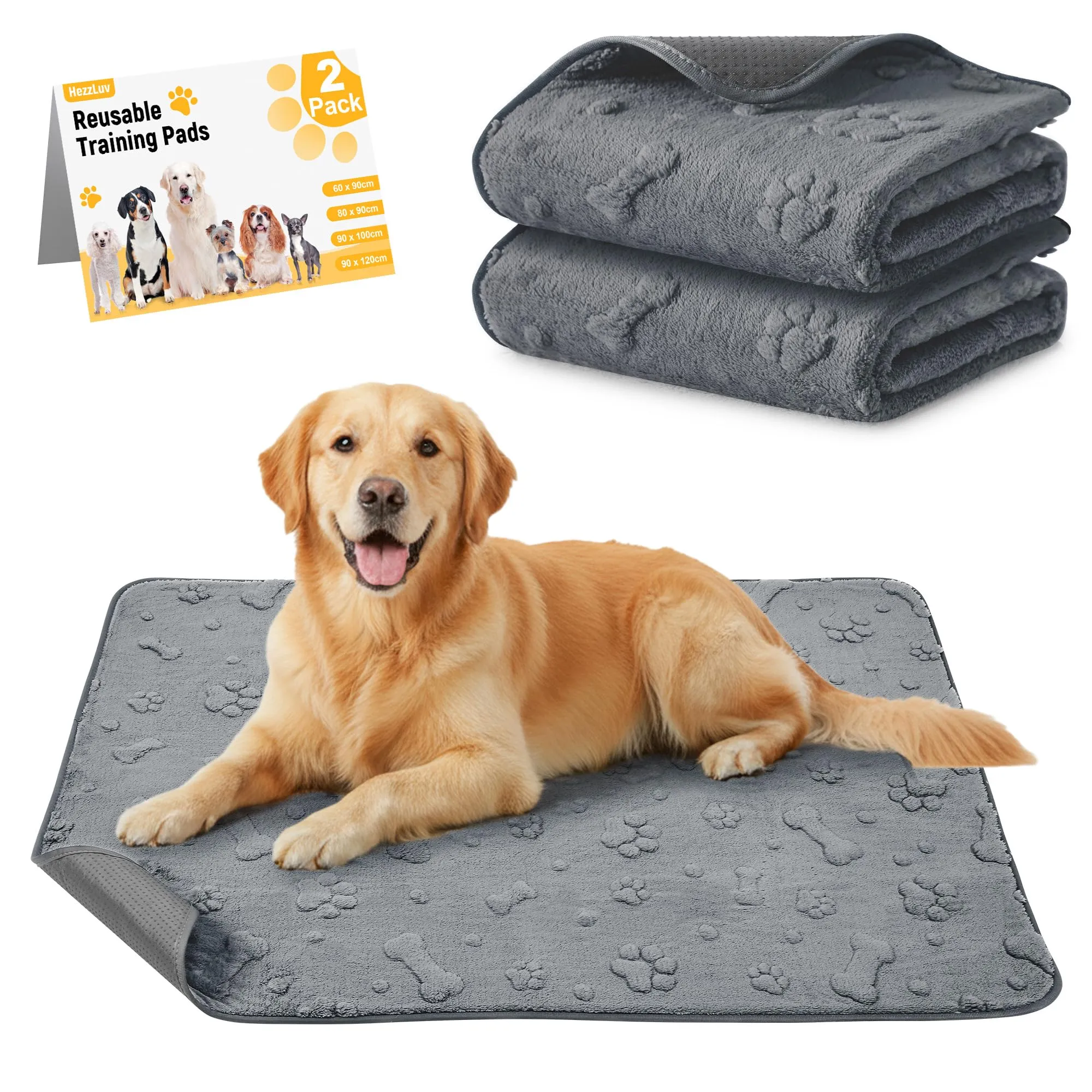 HezzLuv Tappetini Lavabili per Cuccioli, Riutilizzabili, 80 x 90 cm, Set di 2 - immagine 1