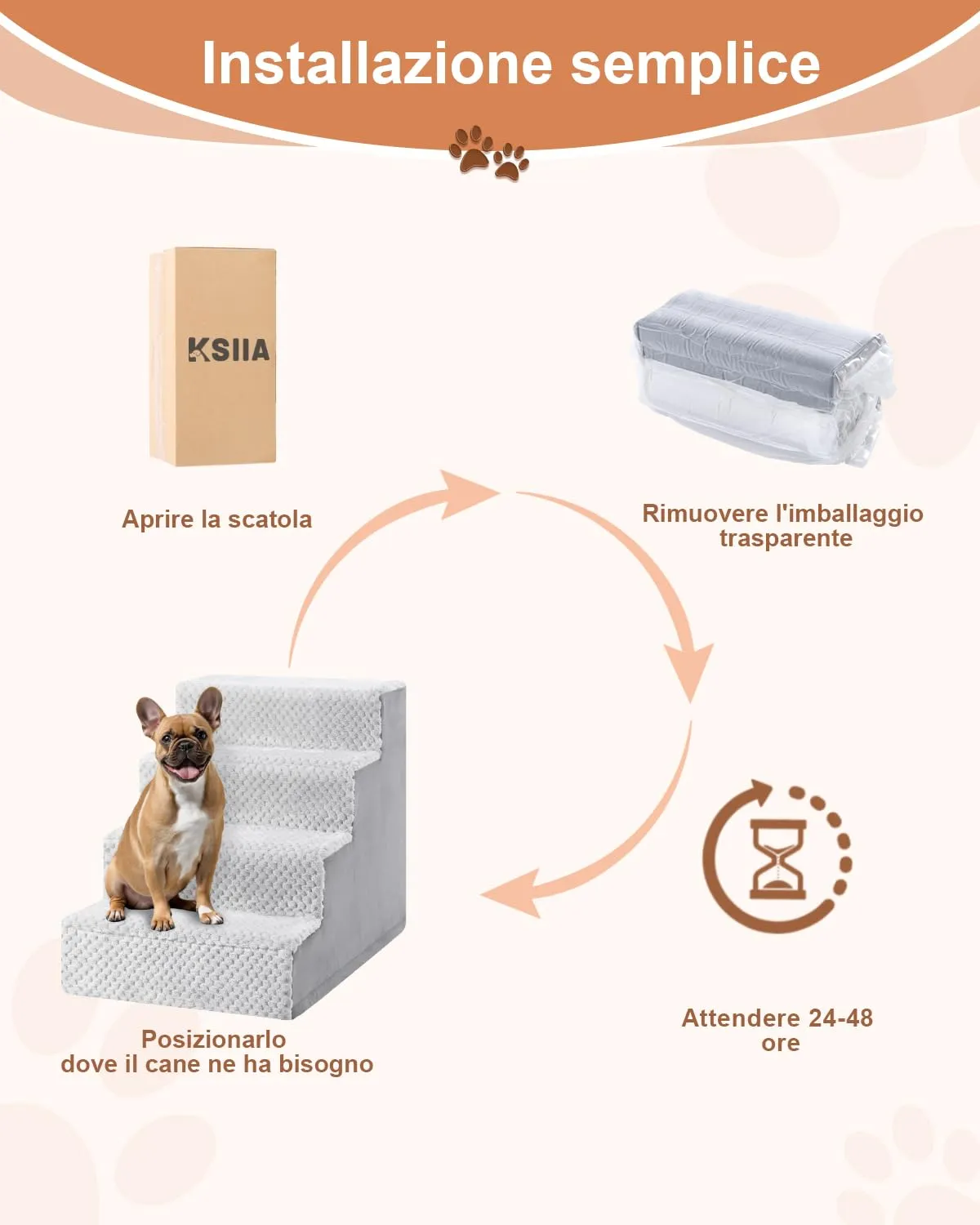 KSIIA Scala per Cani di Piccola Taglia, 4 Gradini, 60 x 38 x 44 cm - immagine 5