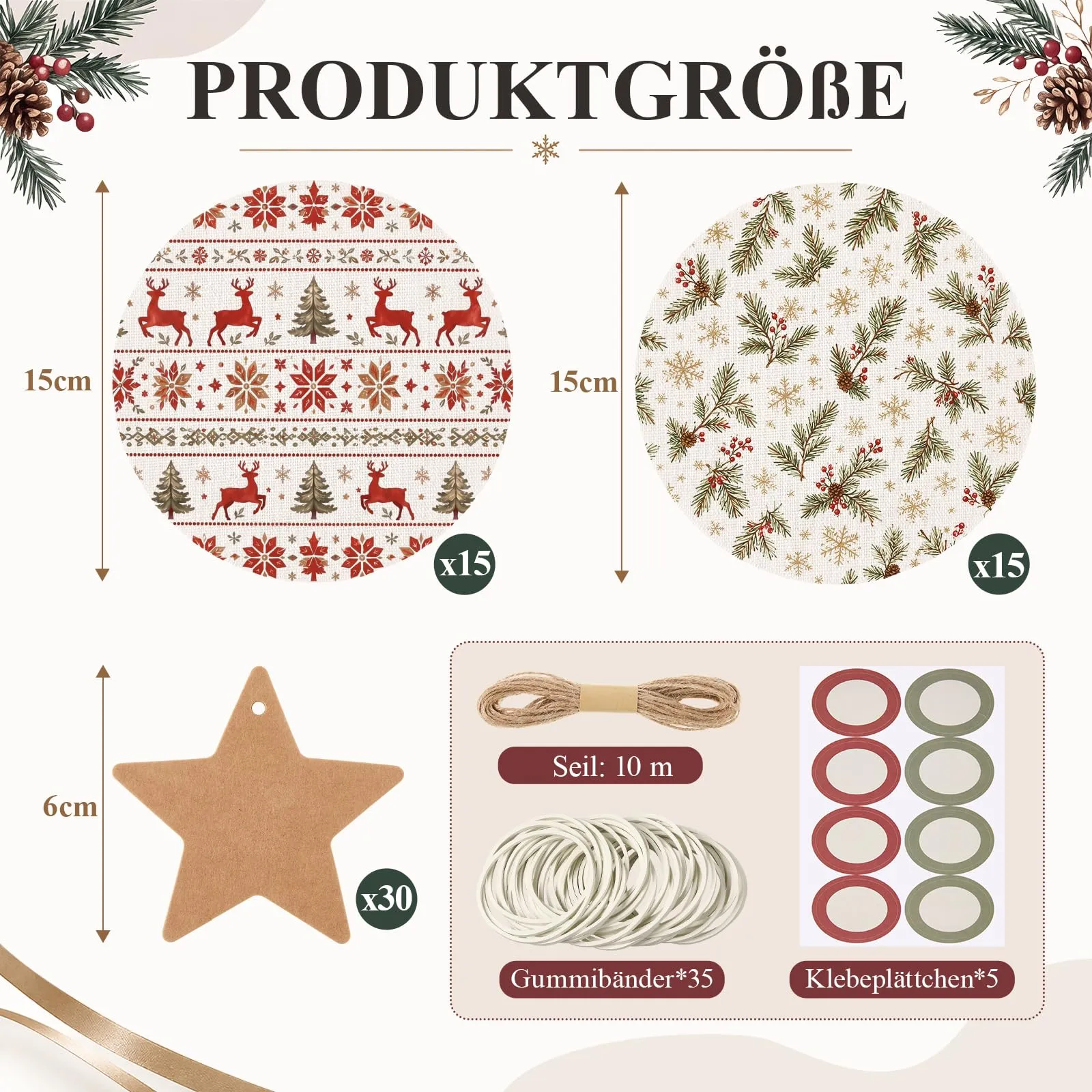 Nezyo Set di 30 Coperture per Vasetti di Marmellata a Tema Natalizio - immagine 2