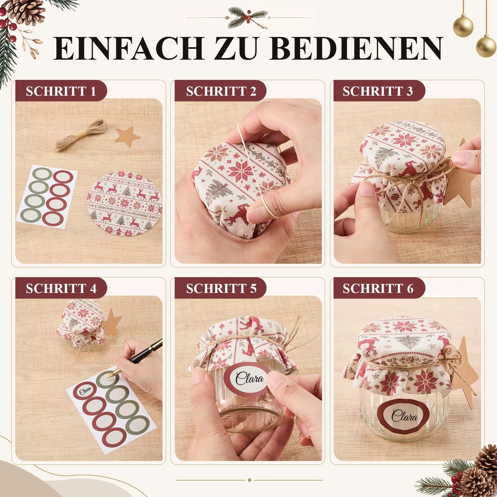Nezyo Set di 30 Coperture per Vasetti di Marmellata a Tema Natalizio - immagine 3