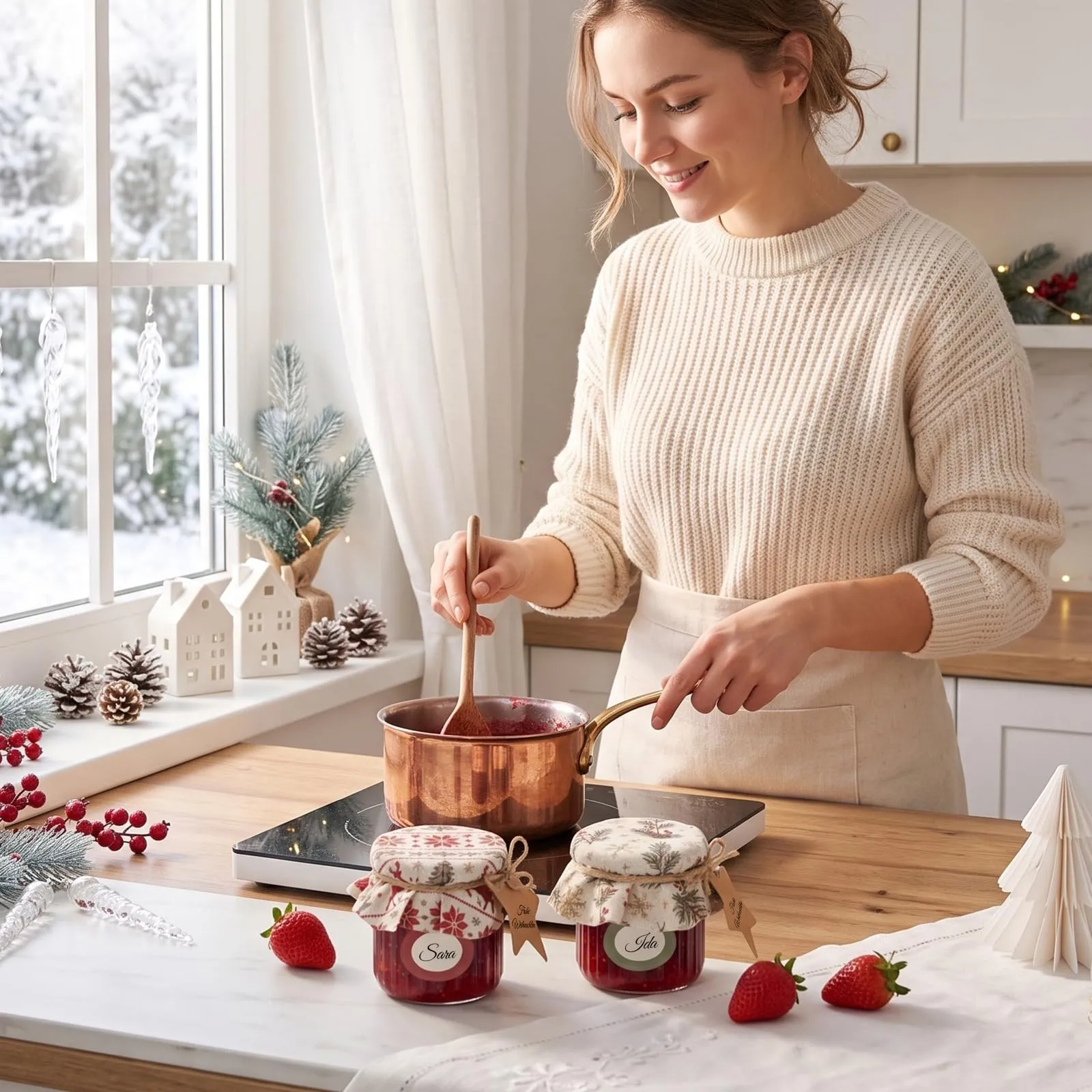 Nezyo Set di 30 Coperture per Vasetti di Marmellata a Tema Natalizio - immagine 5