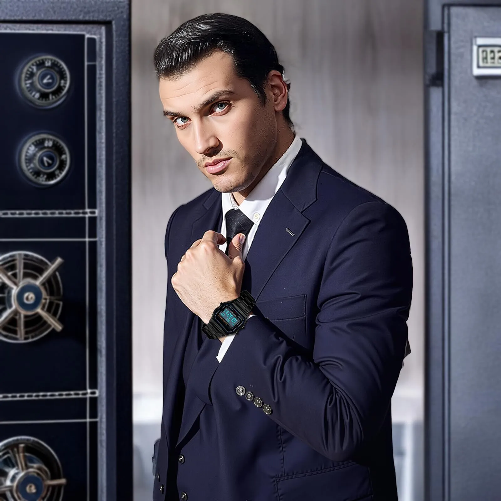 Nicoone Orologio Digitale Sportivo in Acciaio Inossidabile 30m Impermeabile - Nero - immagine 2