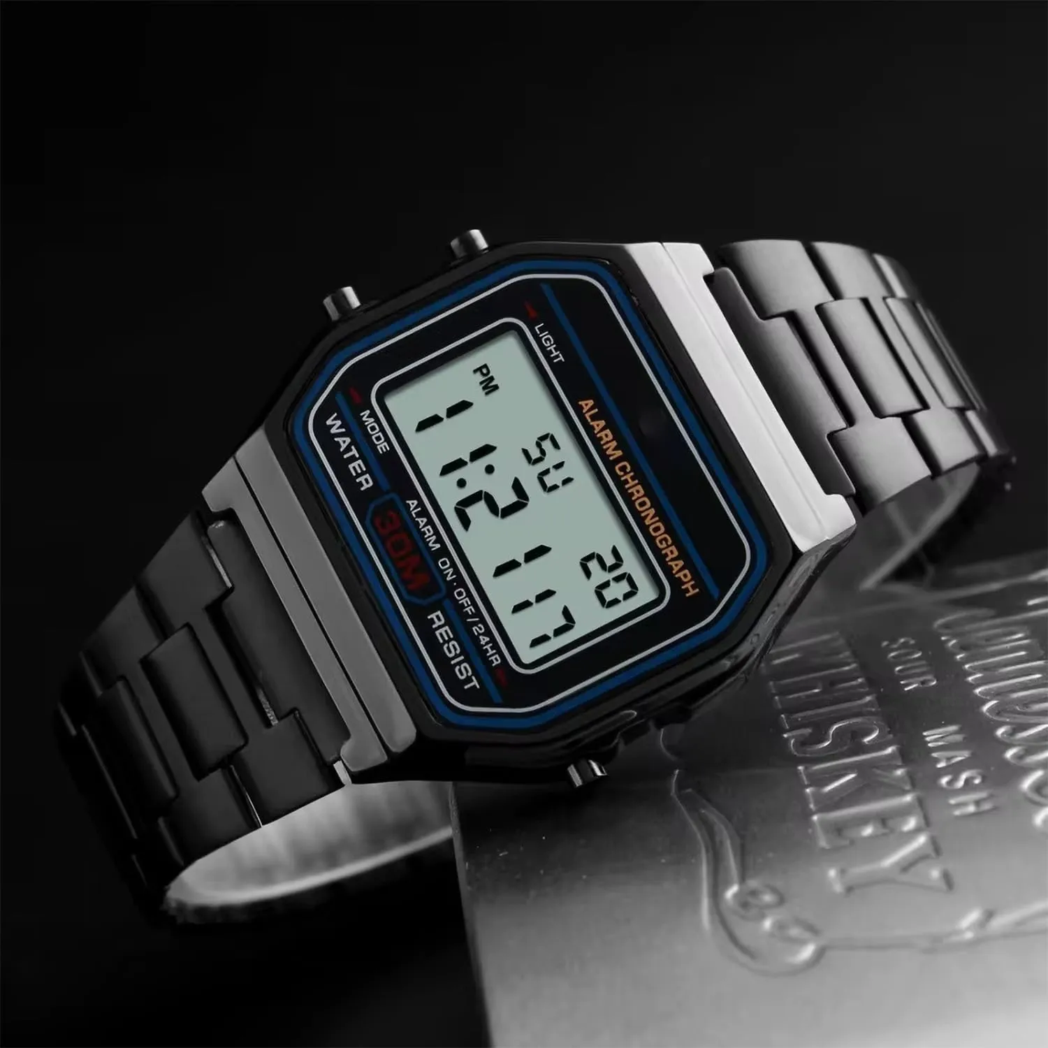 Nicoone Orologio Digitale Sportivo in Acciaio Inossidabile 30m Impermeabile - Nero - immagine 3