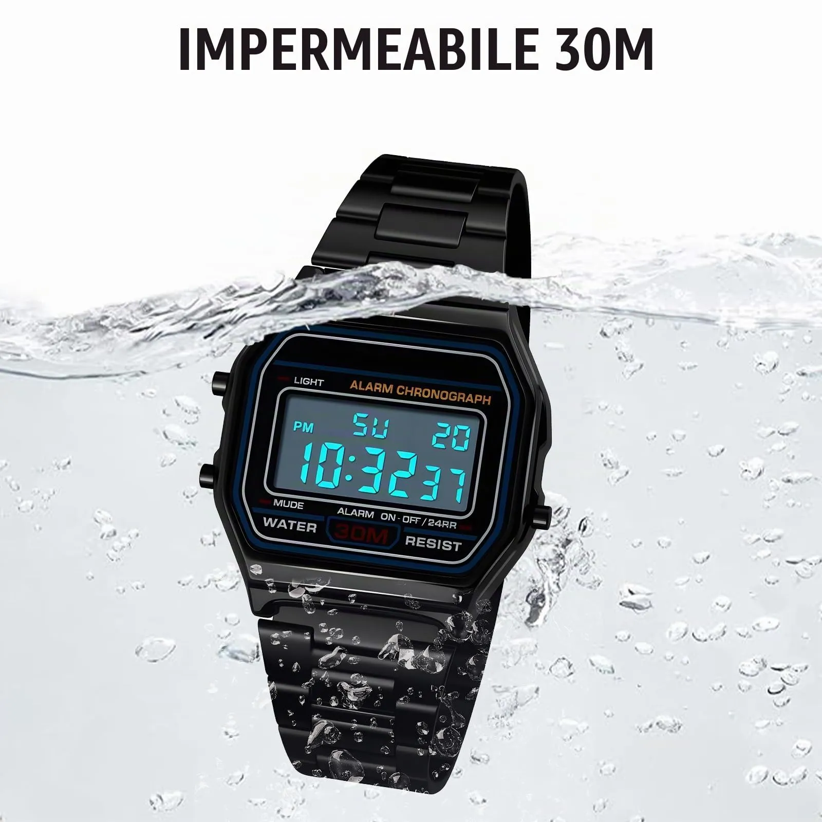 Nicoone Orologio Digitale Sportivo in Acciaio Inossidabile 30m Impermeabile - Nero - immagine 4