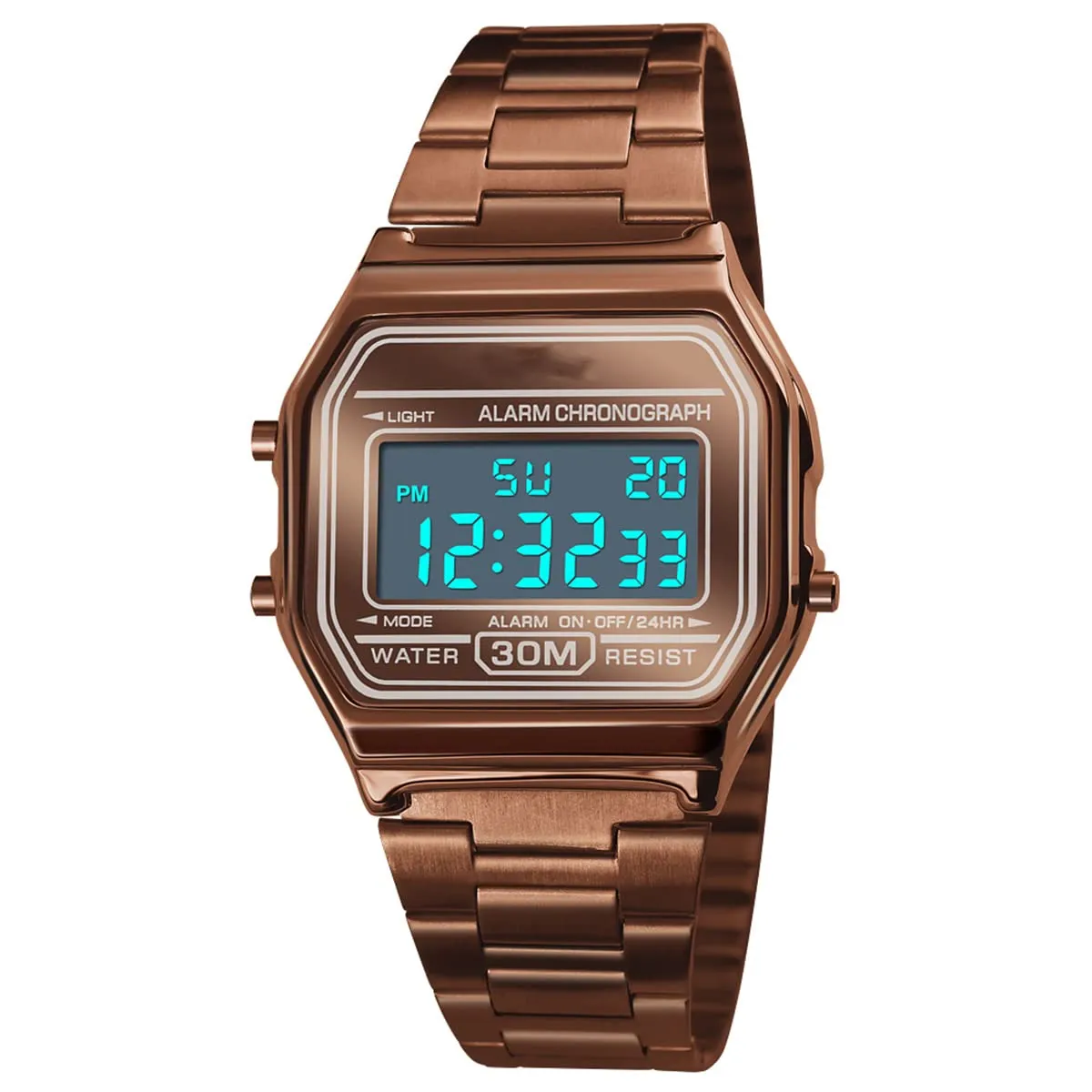 Nicoone Orologio Digitale in Acciaio Inossidabile Impermeabile 30m - Caffè Oro - immagine 1