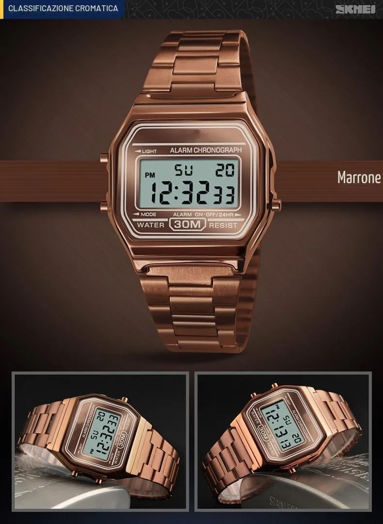 Nicoone Orologio Digitale in Acciaio Inossidabile Impermeabile 30m - Caffè Oro - immagine 2
