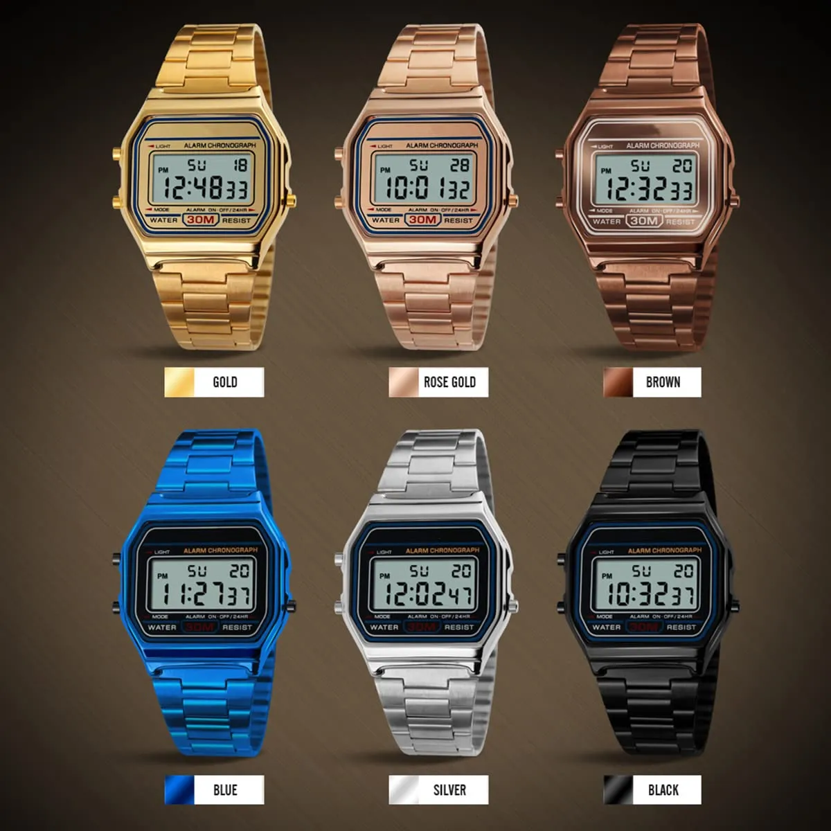 Nicoone Orologio Digitale in Acciaio Inossidabile Impermeabile 30m - Caffè Oro - immagine 5