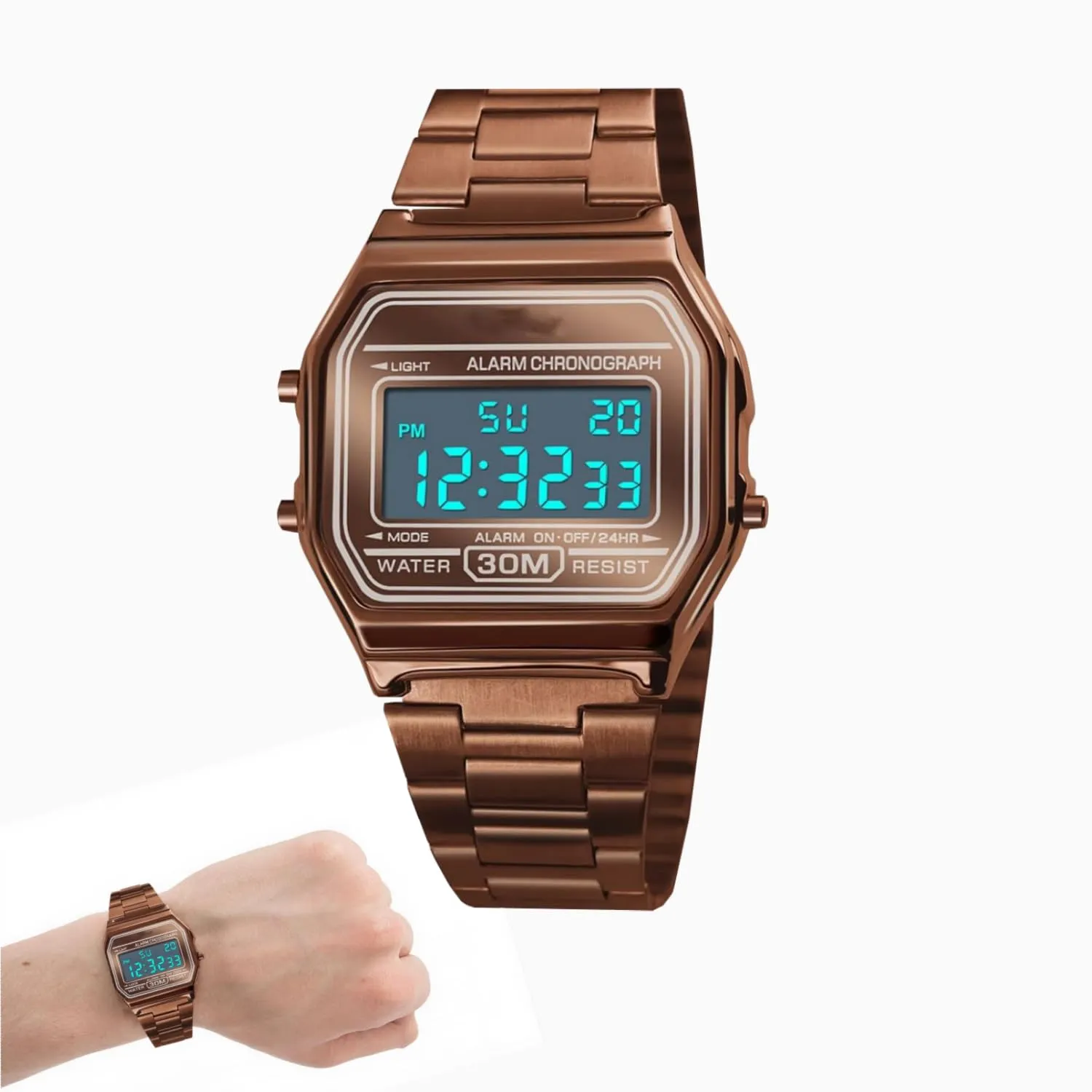 Nicoone Orologio Digitale in Acciaio Inossidabile Impermeabile 30m - Caffè Oro - immagine 6