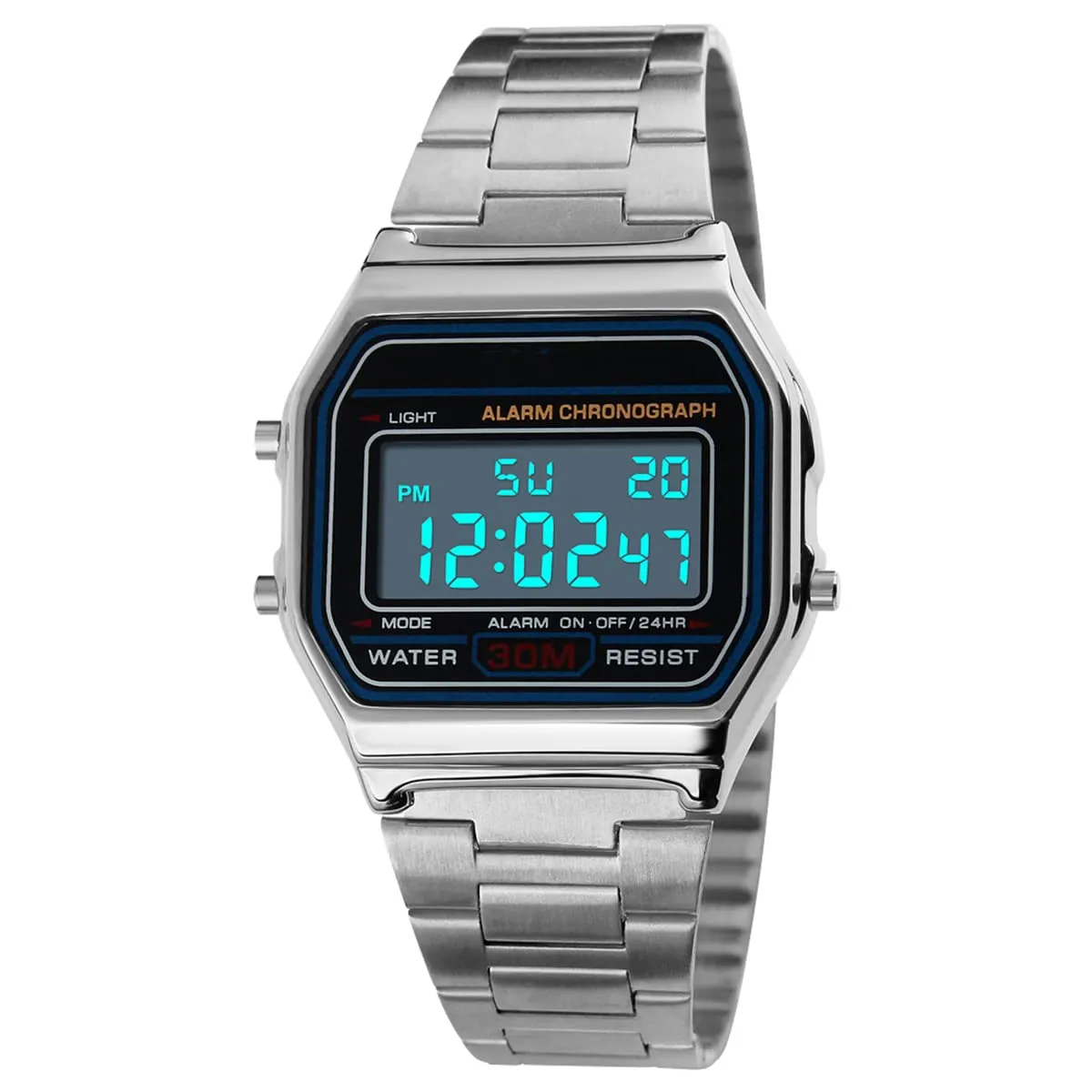 Nicoone Orologio Digitale al Quarzo Argento, Impermeabile 30M, Cinturino in Acciaio - immagine 1