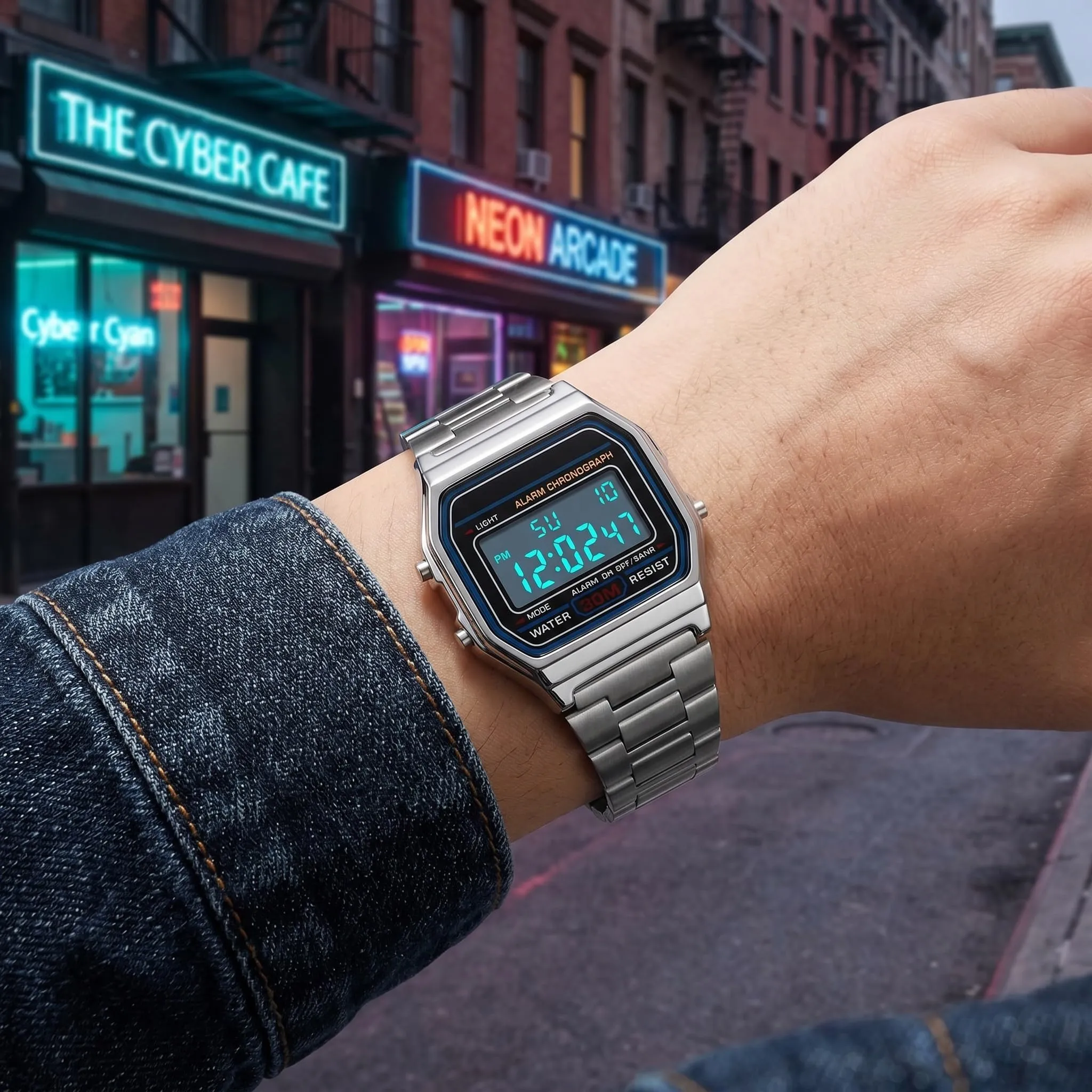Nicoone Orologio Digitale al Quarzo Argento, Impermeabile 30M, Cinturino in Acciaio - immagine 4