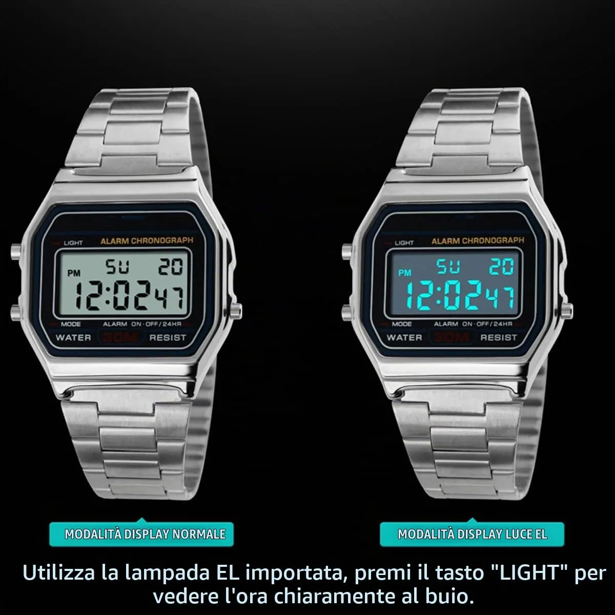 Nicoone Orologio Digitale al Quarzo Argento, Impermeabile 30M, Cinturino in Acciaio - immagine 6