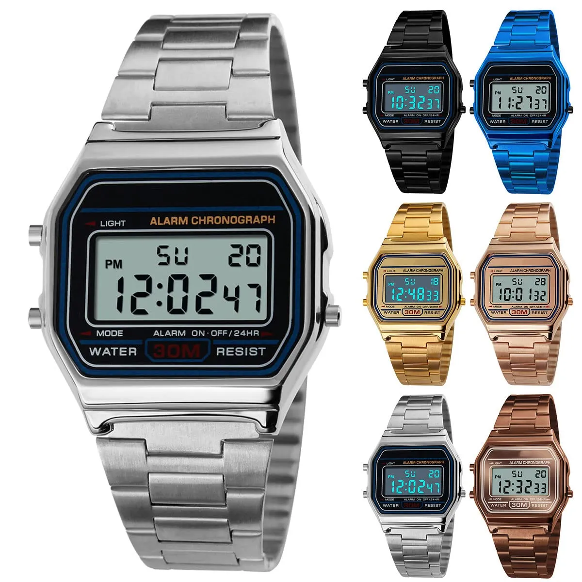 Nicoone Orologio Digitale al Quarzo Argento, Impermeabile 30M, Cinturino in Acciaio - immagine 8