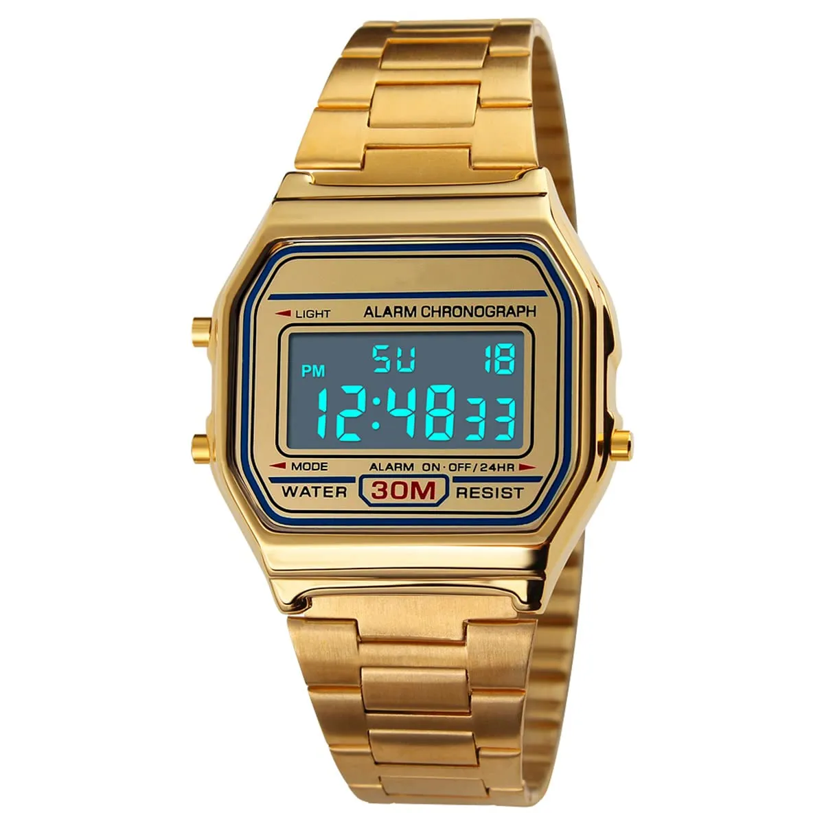 Nicoone Orologio Digitale da Uomo in Acciaio Inossidabile Impermeabile 30M, Oro - immagine 1