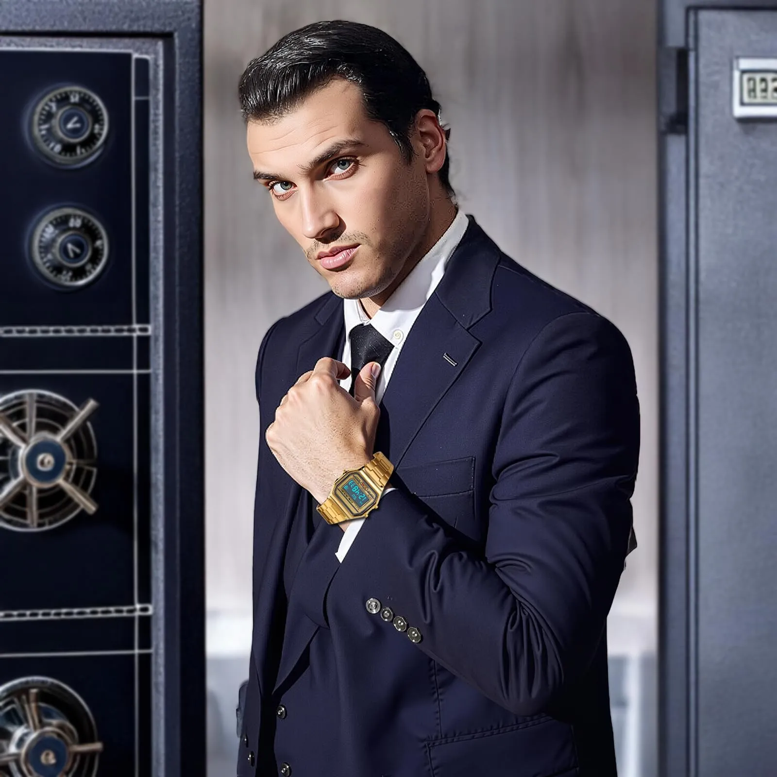 Nicoone Orologio Digitale da Uomo in Acciaio Inossidabile Impermeabile 30M, Oro - immagine 2
