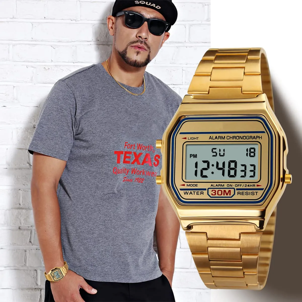 Nicoone Orologio Digitale da Uomo in Acciaio Inossidabile Impermeabile 30M, Oro - immagine 4