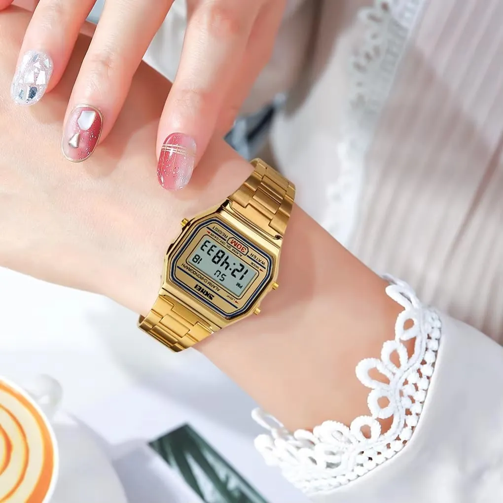 Nicoone Orologio Digitale da Uomo in Acciaio Inossidabile Impermeabile 30M, Oro - immagine 6