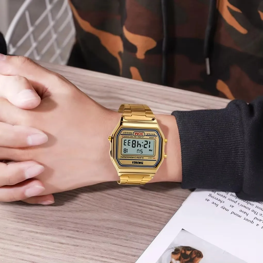 Nicoone Orologio Digitale da Uomo in Acciaio Inossidabile Impermeabile 30M, Oro - immagine 7