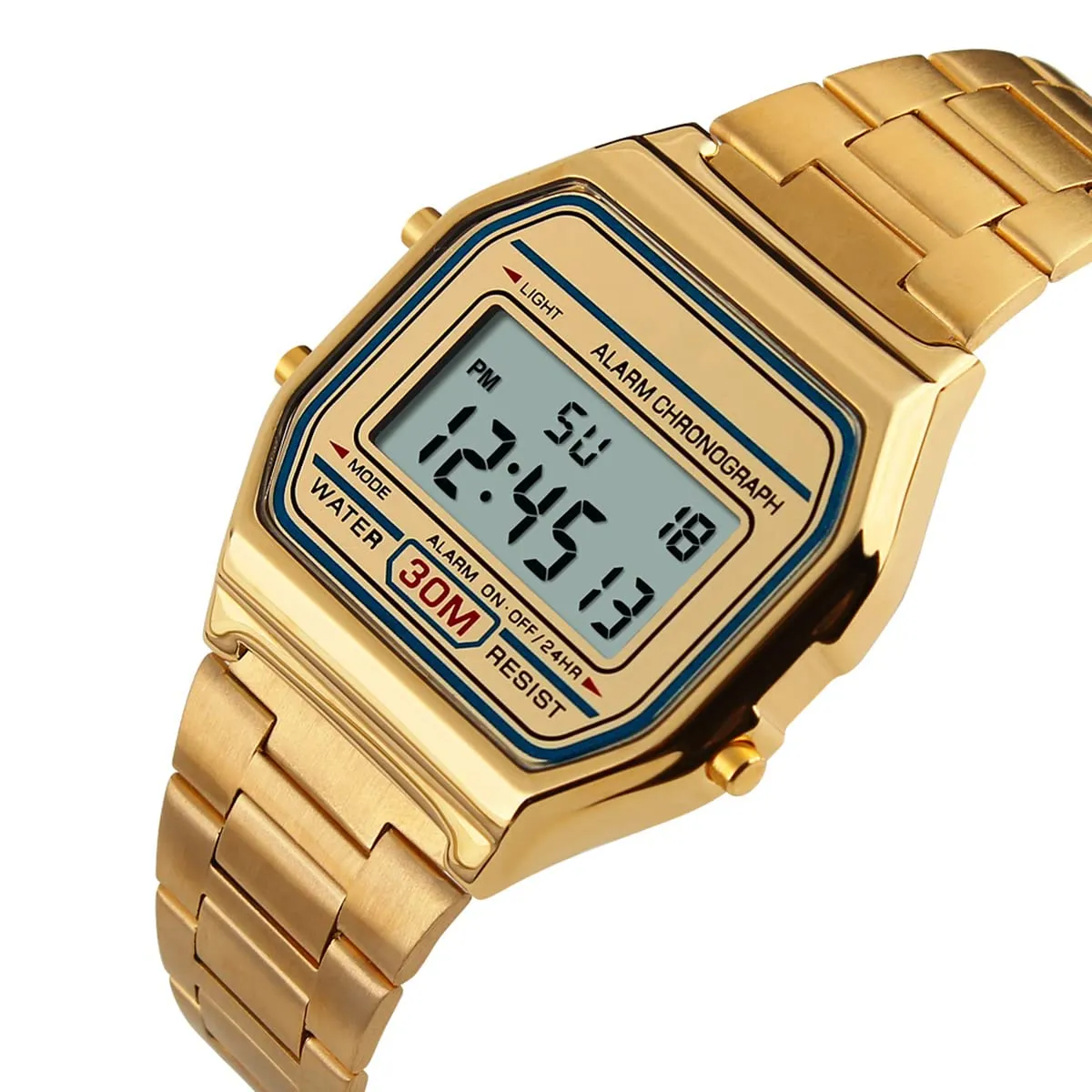 Nicoone Orologio Digitale da Uomo in Acciaio Inossidabile Impermeabile 30M, Oro - immagine 8