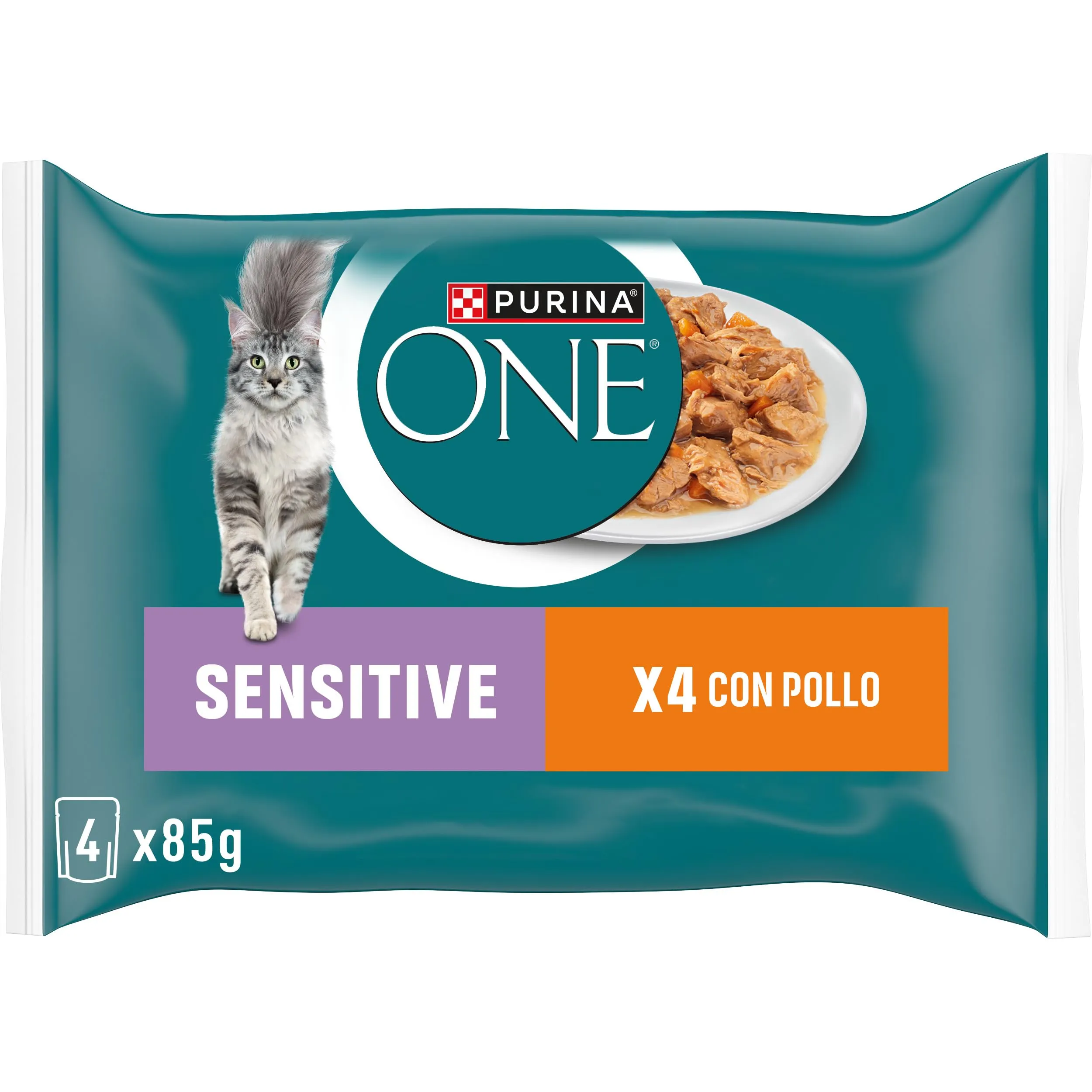 Purina One Sensitive Cibo Umido per Gatti Adulti Filettini in Salsa con Pollo, Tonno e Carote, 48 Buste da 85g - immagine 2