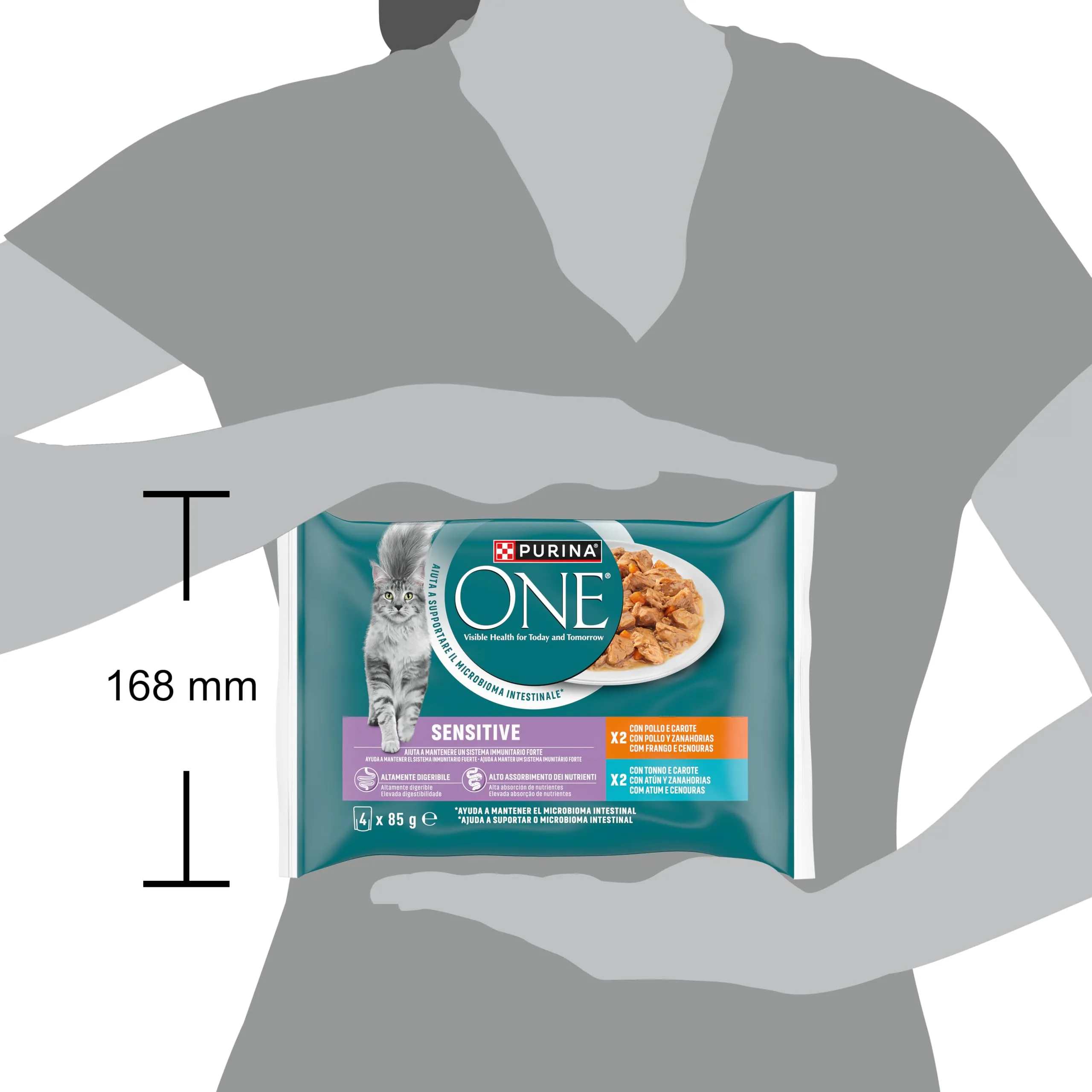 Purina One Sensitive Cibo Umido per Gatti Adulti Filettini in Salsa con Pollo, Tonno e Carote, 48 Buste da 85g - immagine 3