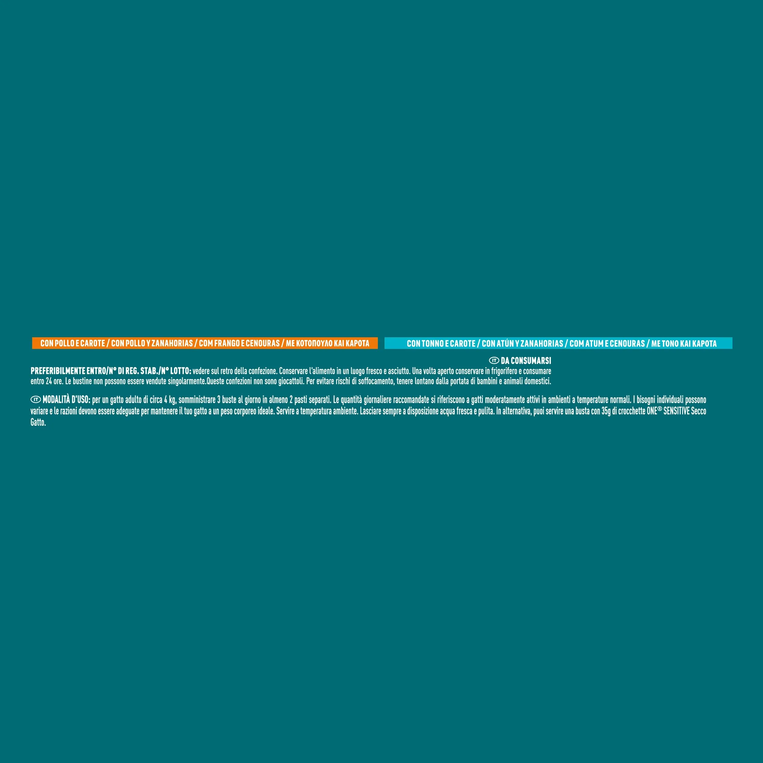 Purina One Sensitive Cibo Umido per Gatti Adulti Filettini in Salsa con Pollo, Tonno e Carote, 48 Buste da 85g - immagine 5