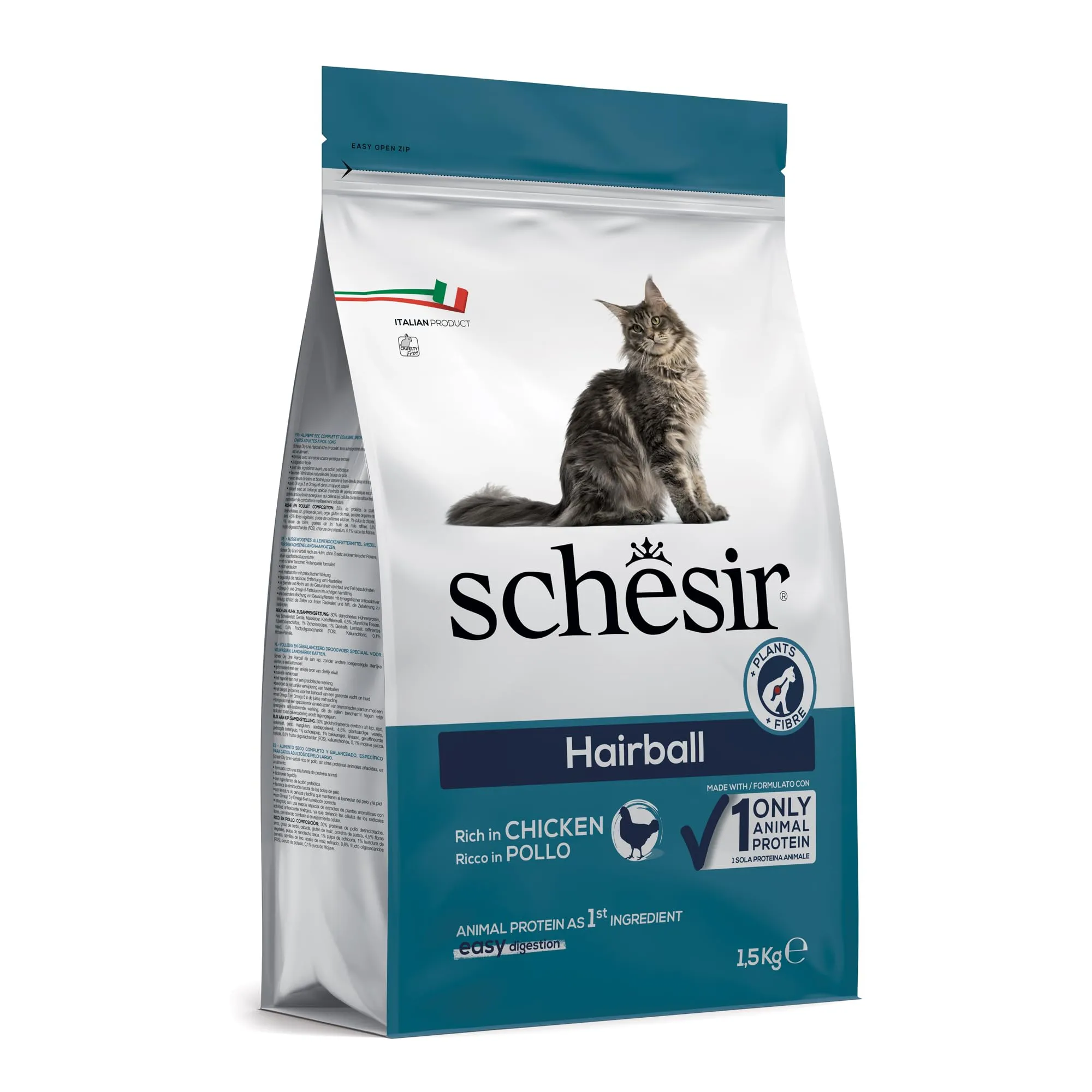 Schesir Hairball Alimento Secco per Gatti Adulti a Pelo Lungo al Pollo, 1,5 kg - immagine 2